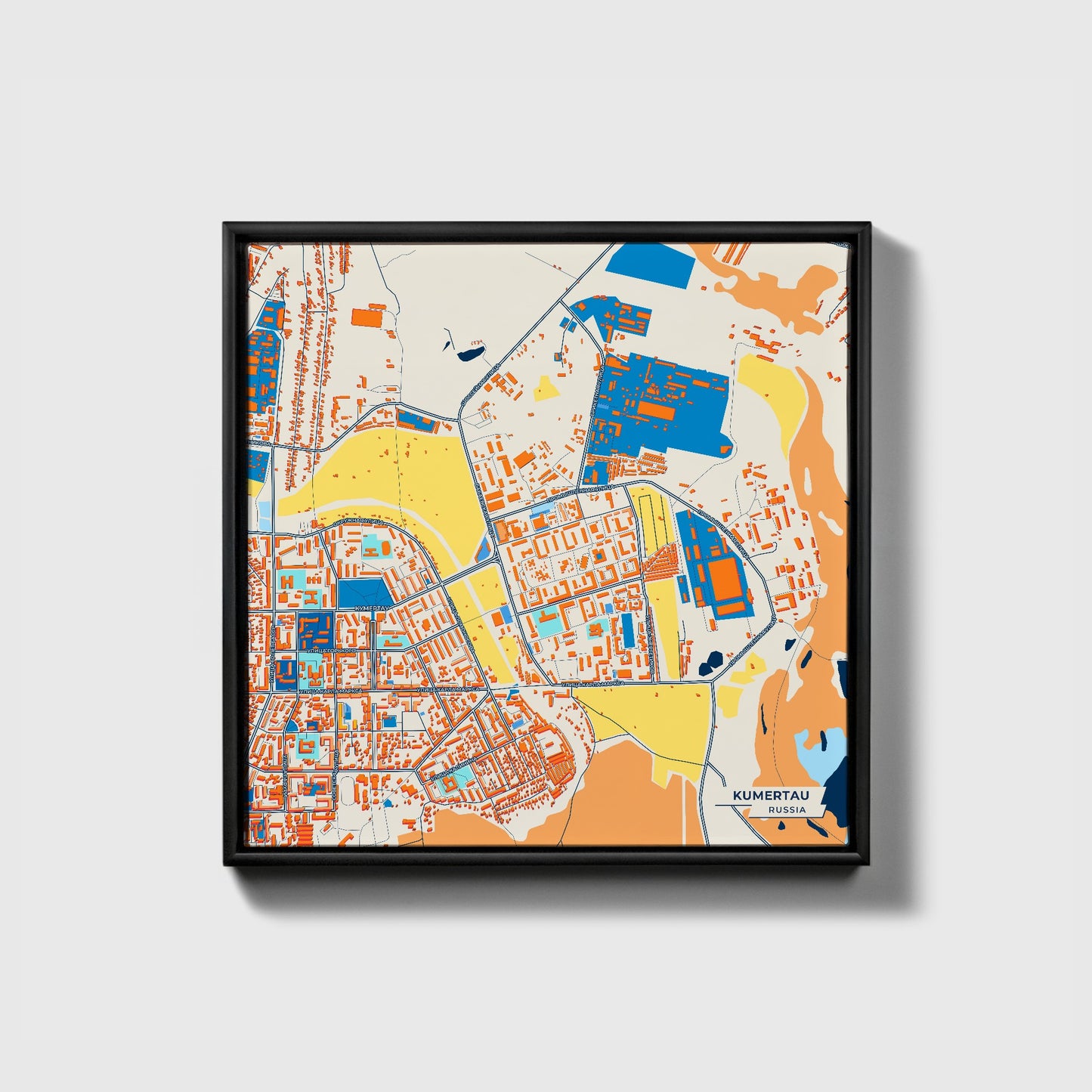 Кумертау Russia Colorful City Map Canvas Print • Black Framed