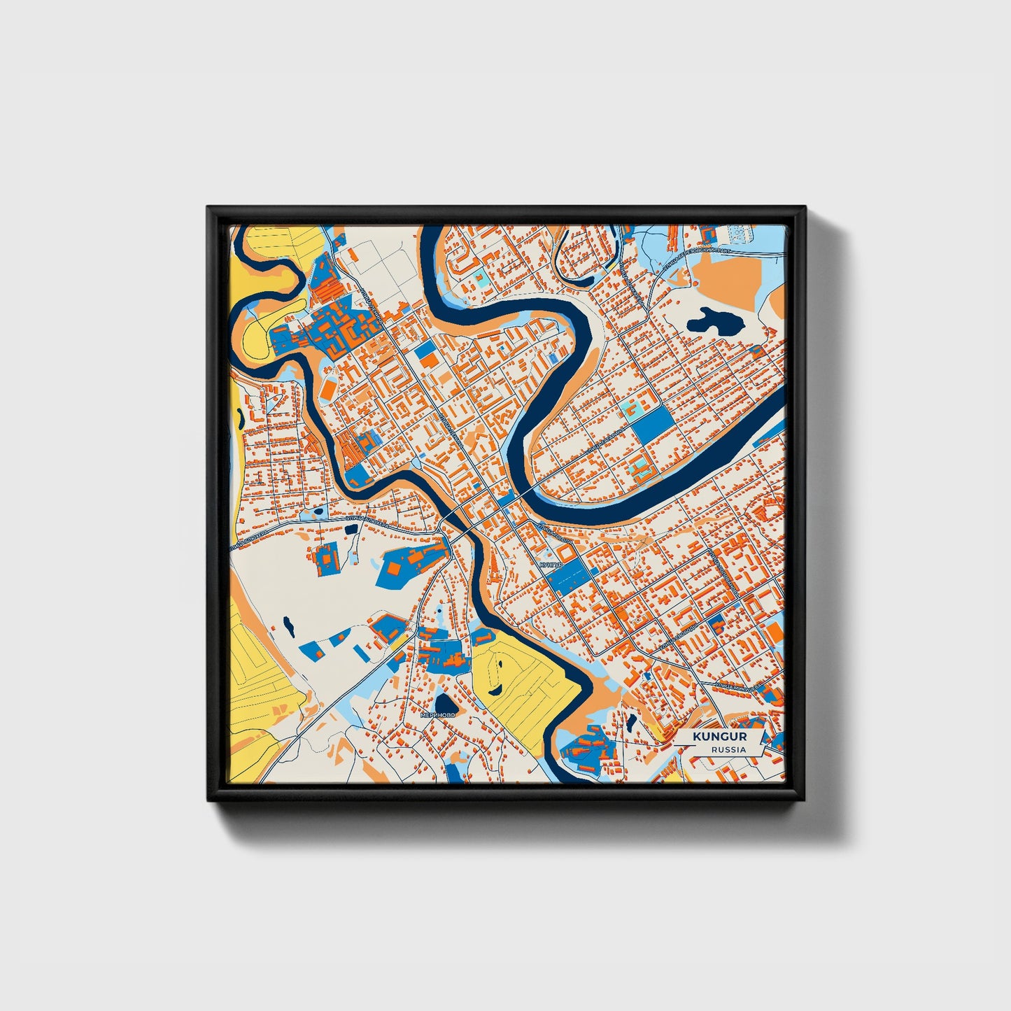 Кунгур Russia Colorful City Map Canvas Print • Black Framed