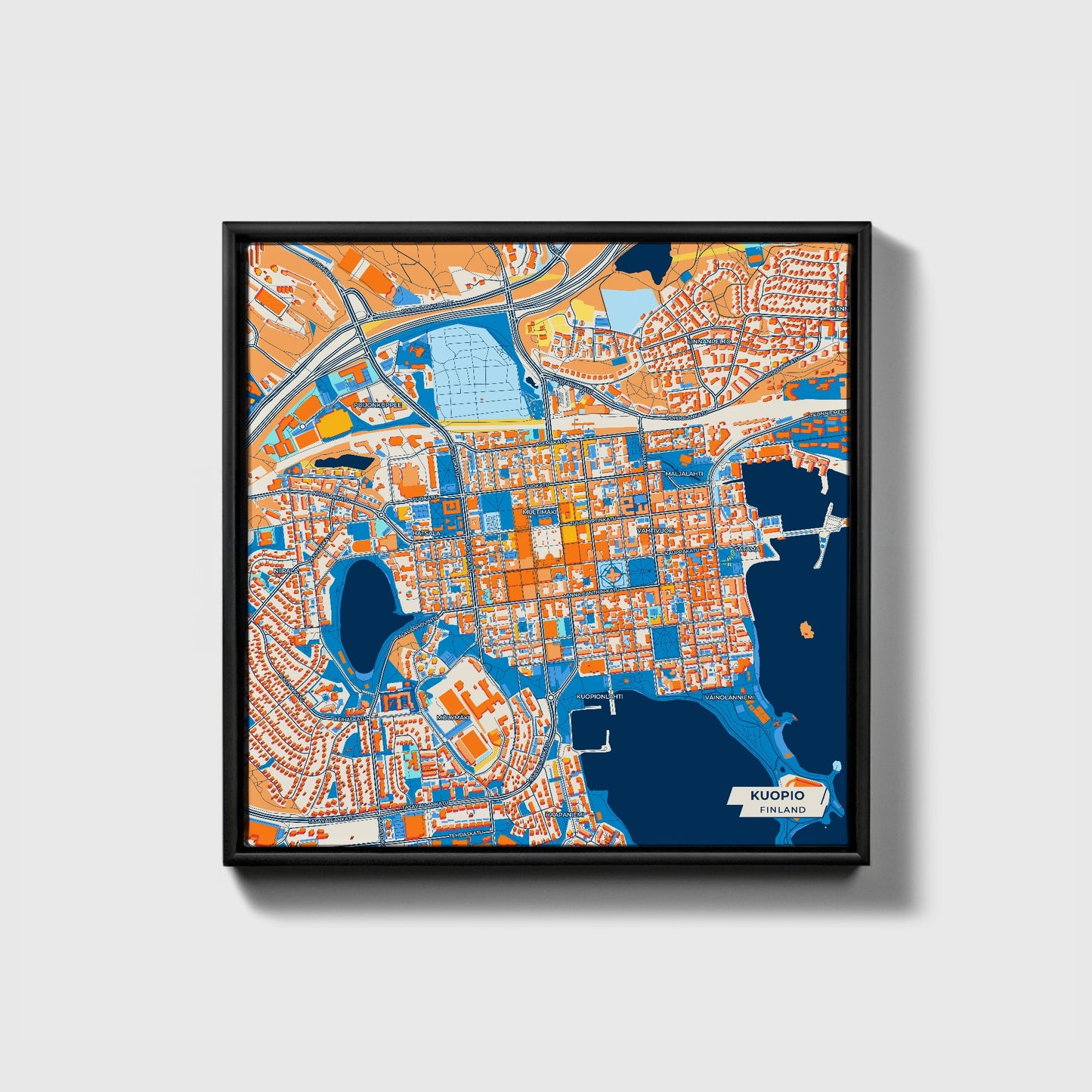 Kuopio Finland Colorful City Map Canvas Print • Black Framed