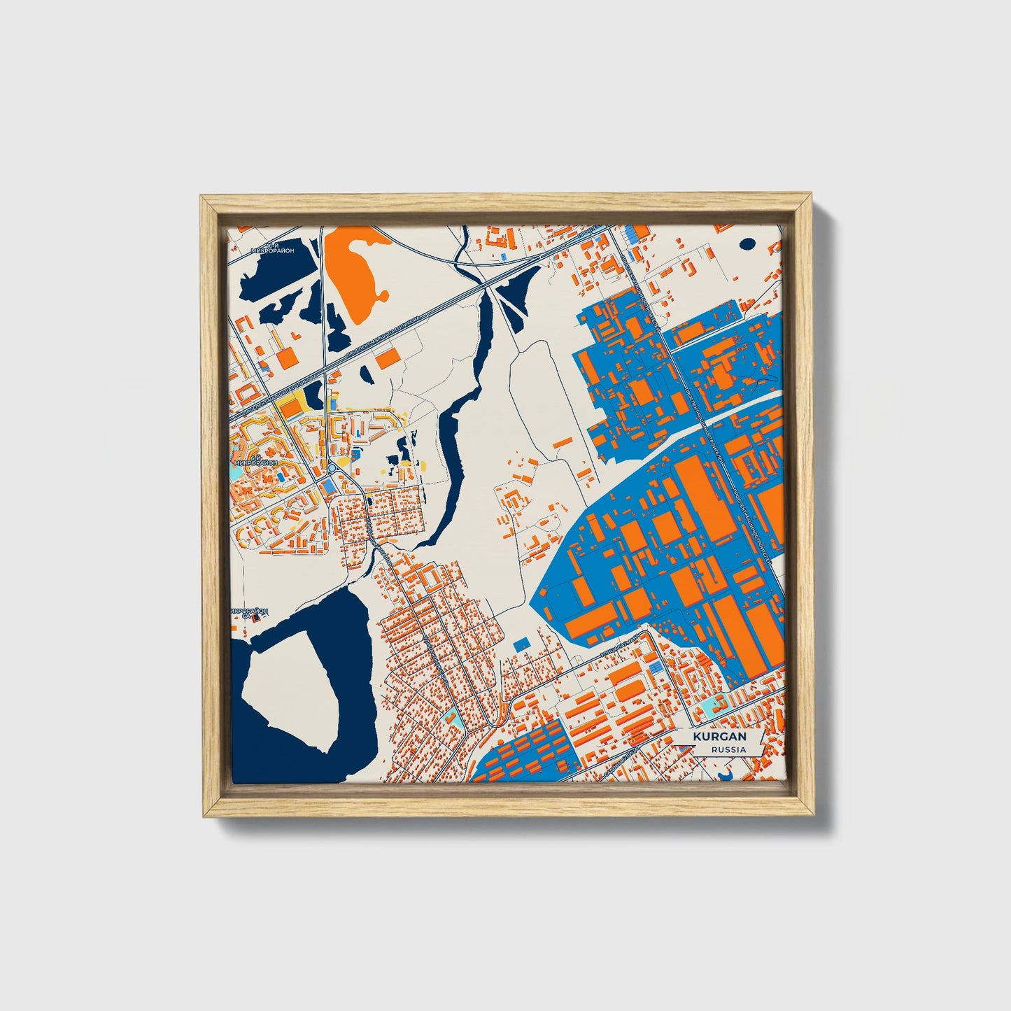 Курган Russia Colorful City Map Canvas Print • Natural Wooden Framed