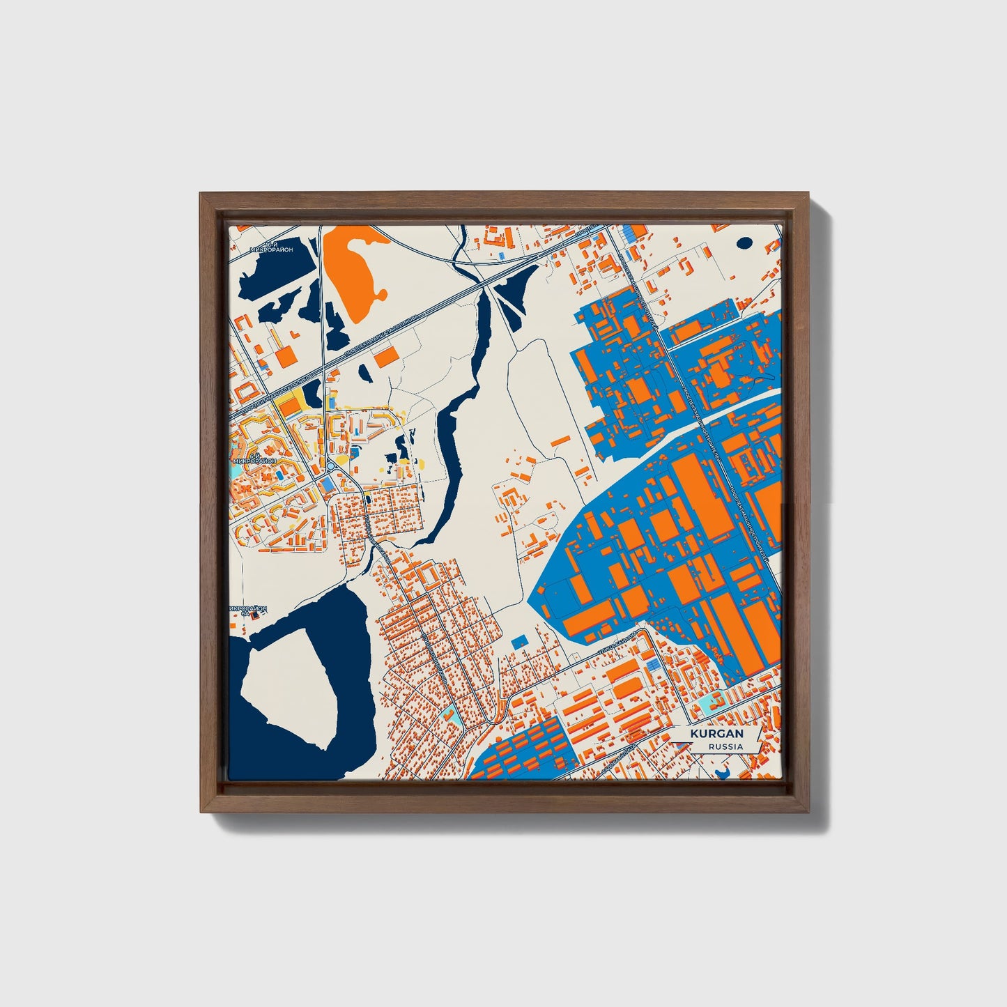 Курган Russia Colorful City Map Canvas Print • Dark Wooden Framed