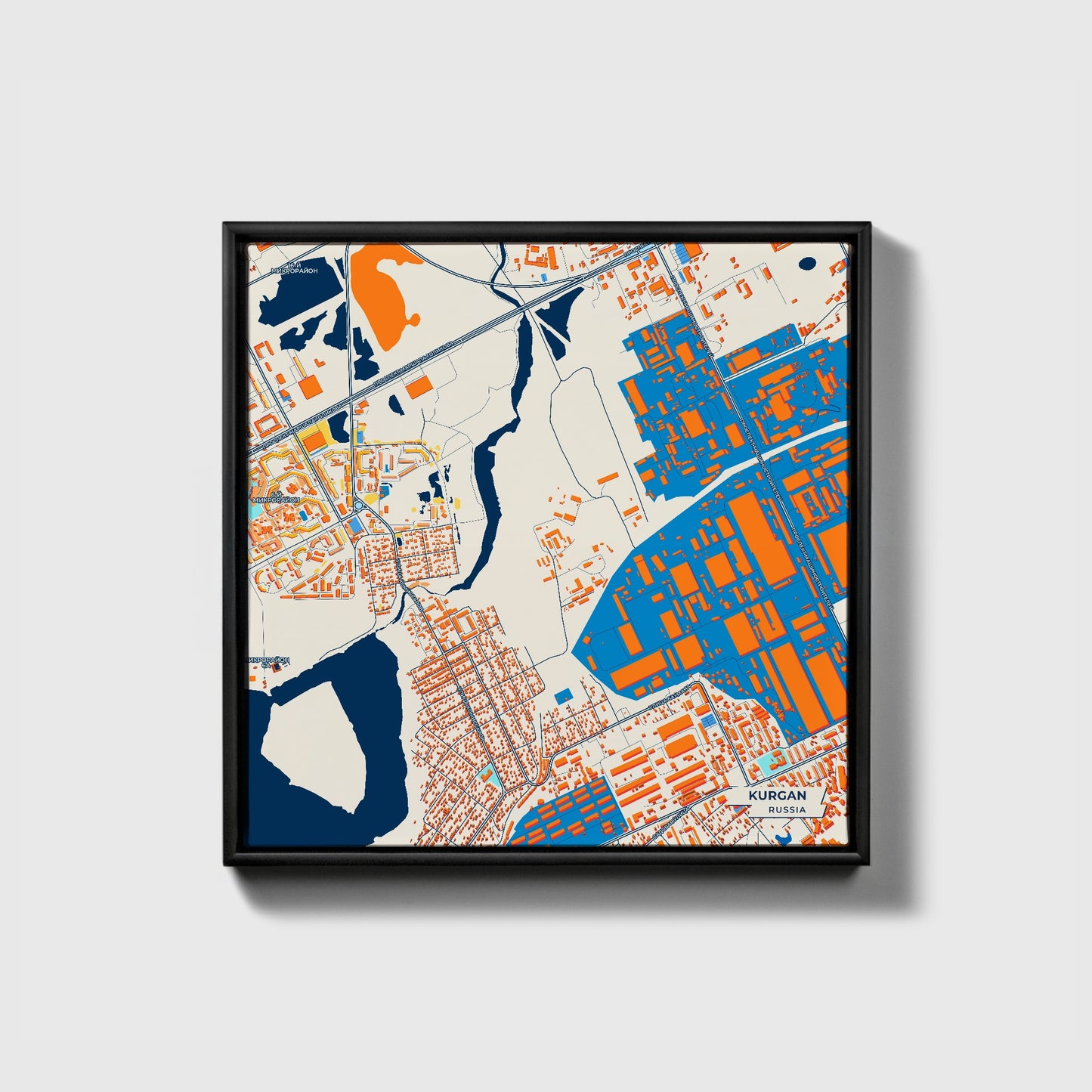 Курган Russia Colorful City Map Canvas Print • Black Framed