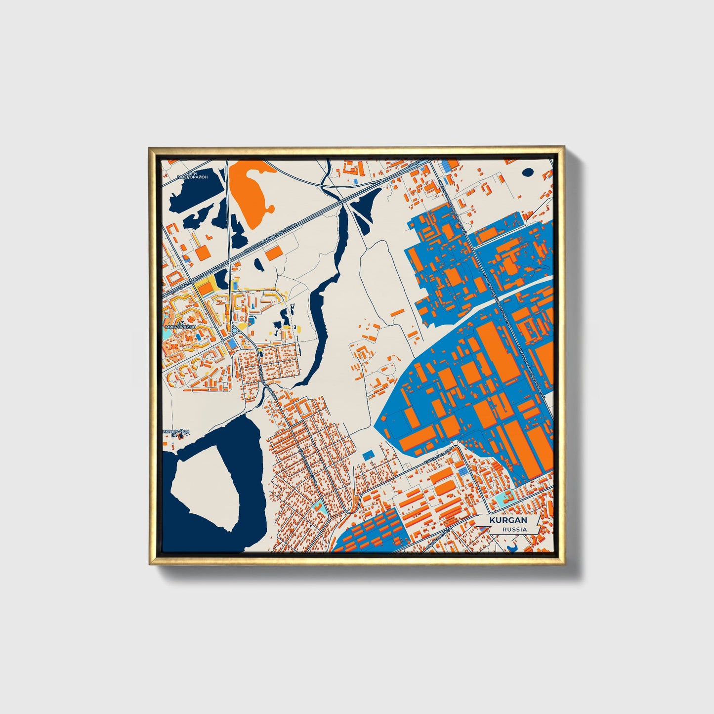 Курган Russia Colorful City Map Canvas Print • Gold Framed