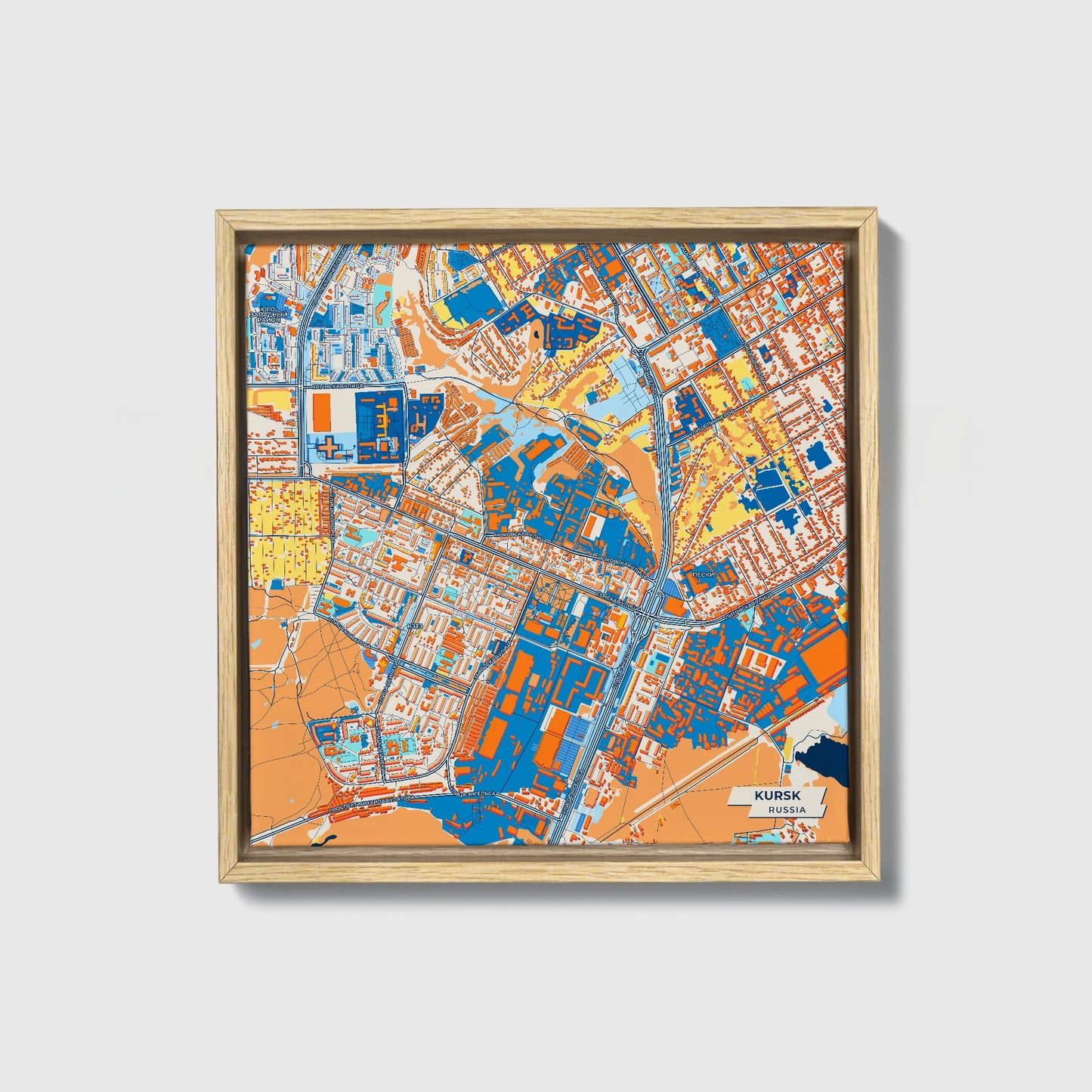 Курской Russia Colorful City Map Canvas Print • Natural Wooden Framed