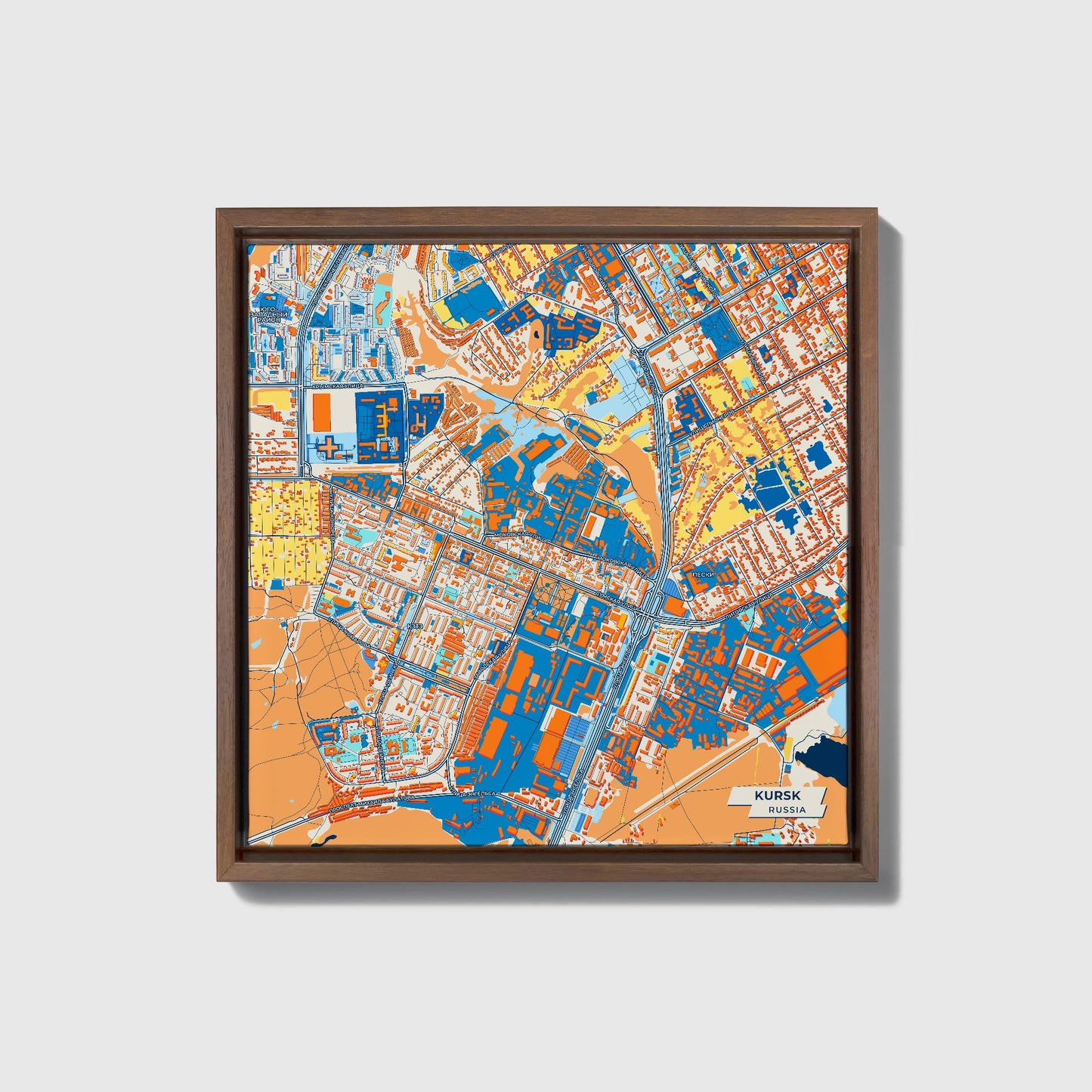 Курской Russia Colorful City Map Canvas Print • Dark Wooden Framed