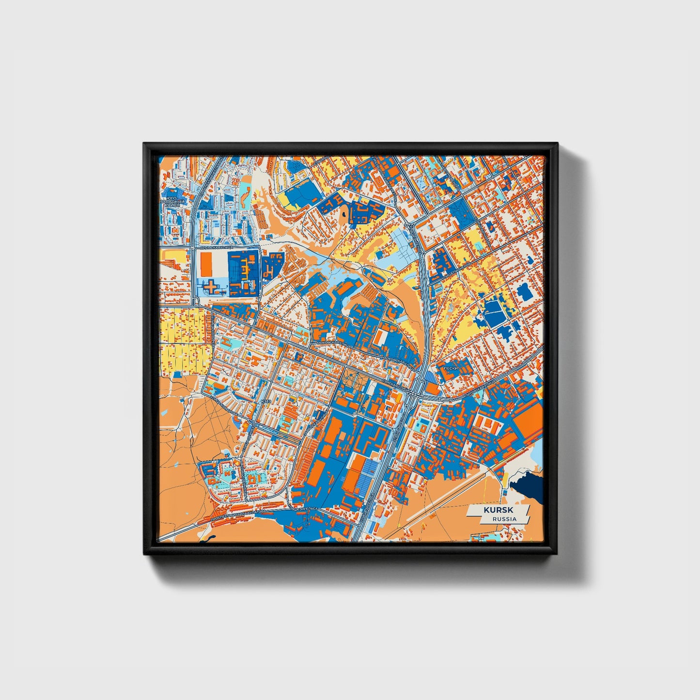 Курской Russia Colorful City Map Canvas Print • Black Framed