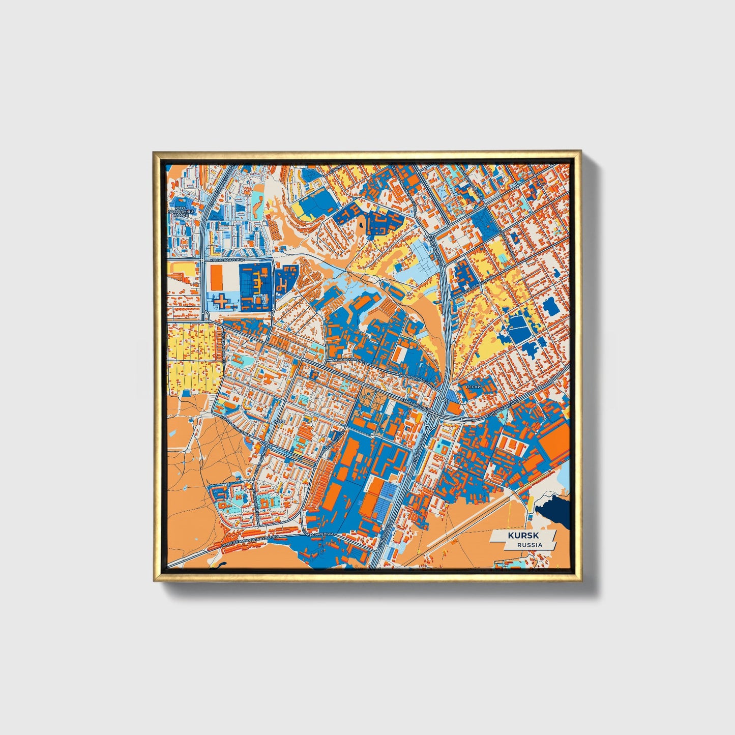 Курской Russia Colorful City Map Canvas Print • Gold Framed