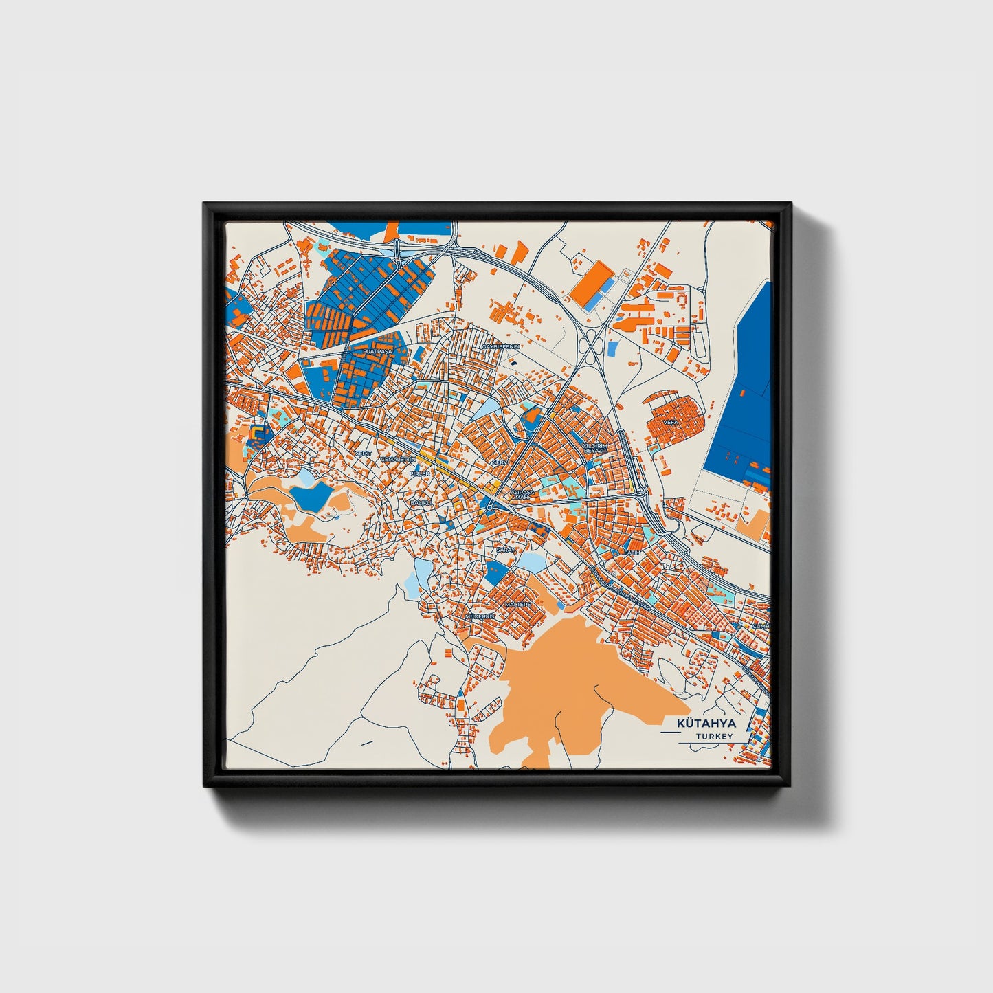 Kütahya Turkey Colorful City Map Canvas Print • Black Framed