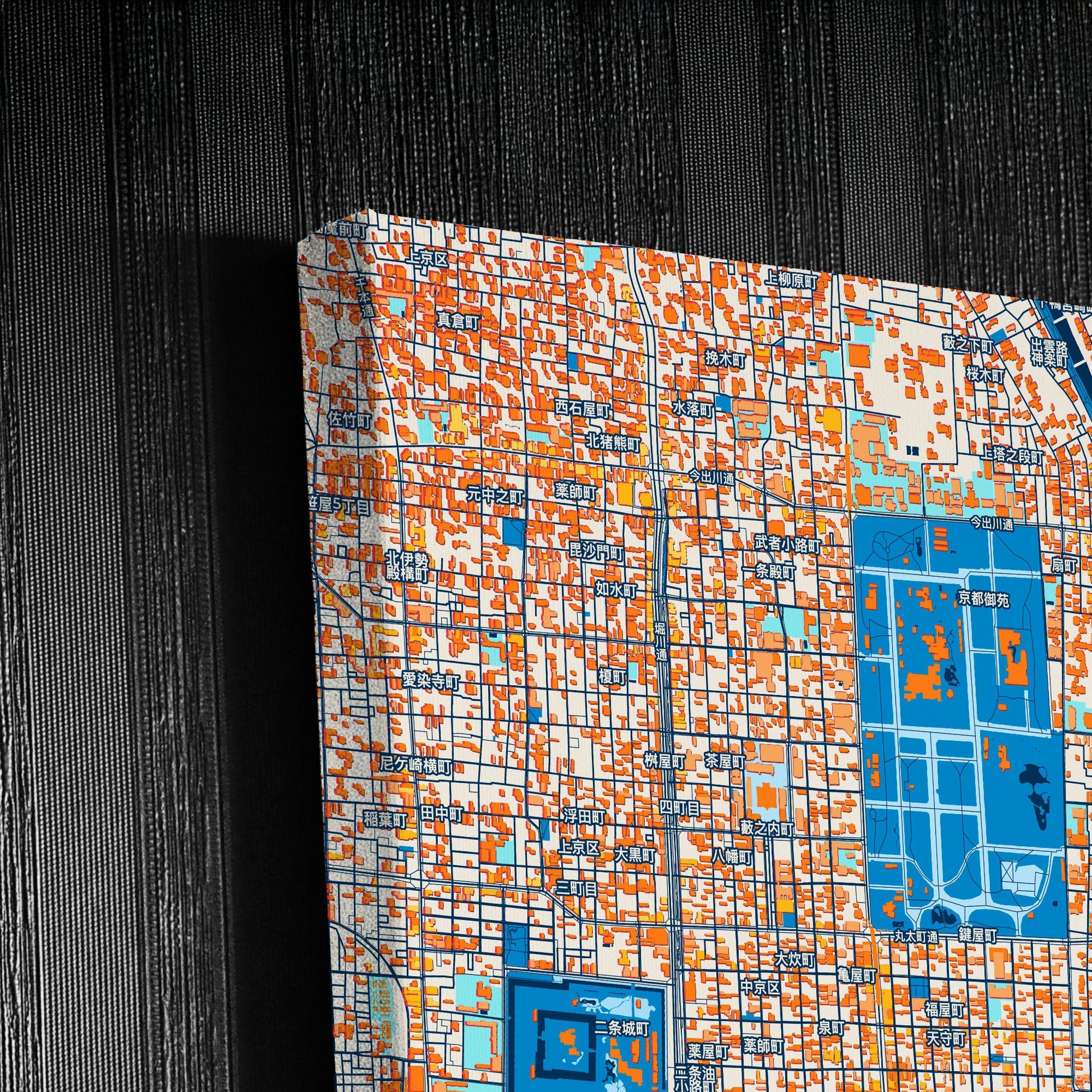 Kyoto Japan Colorful City Map Canvas Print Detail