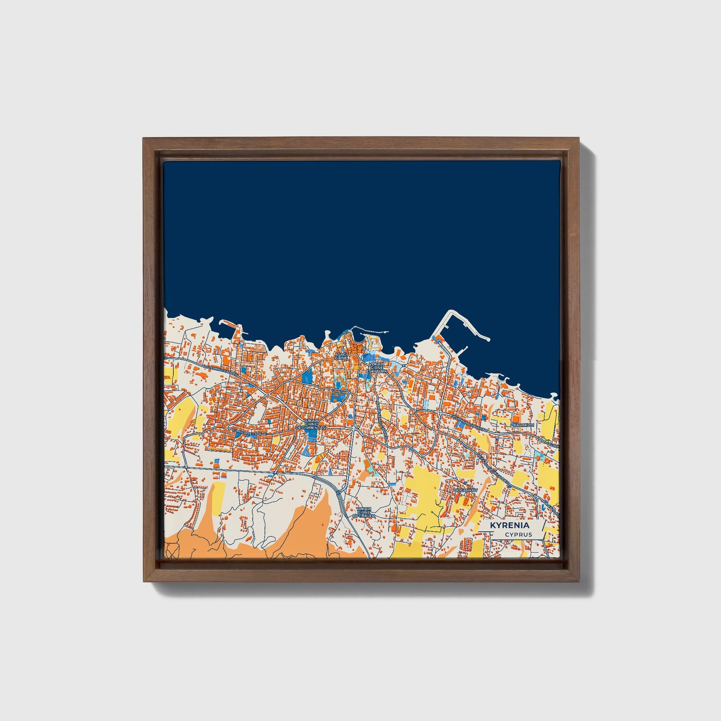 Kyrenia   Cyprus Colorful City Map Canvas Print • Dark Wooden Framed