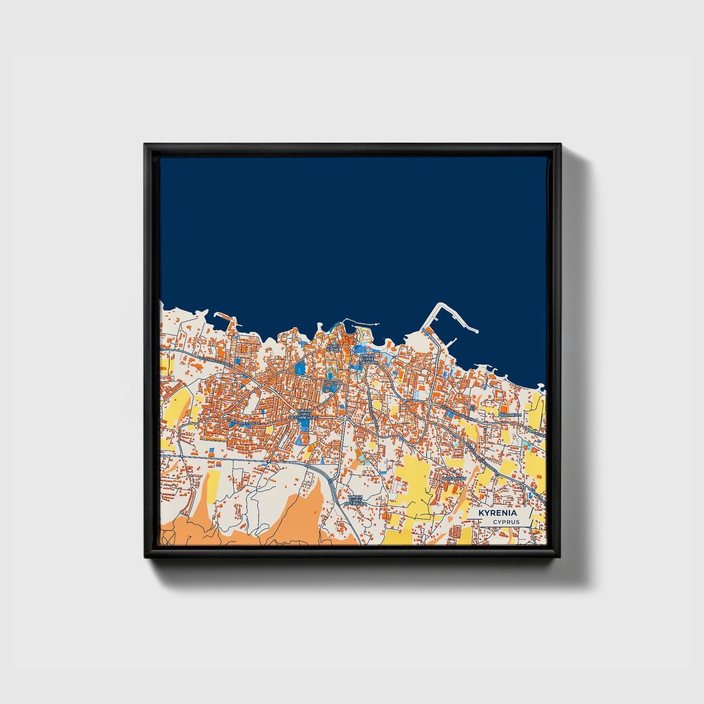 Kyrenia   Cyprus Colorful City Map Canvas Print • Black Framed