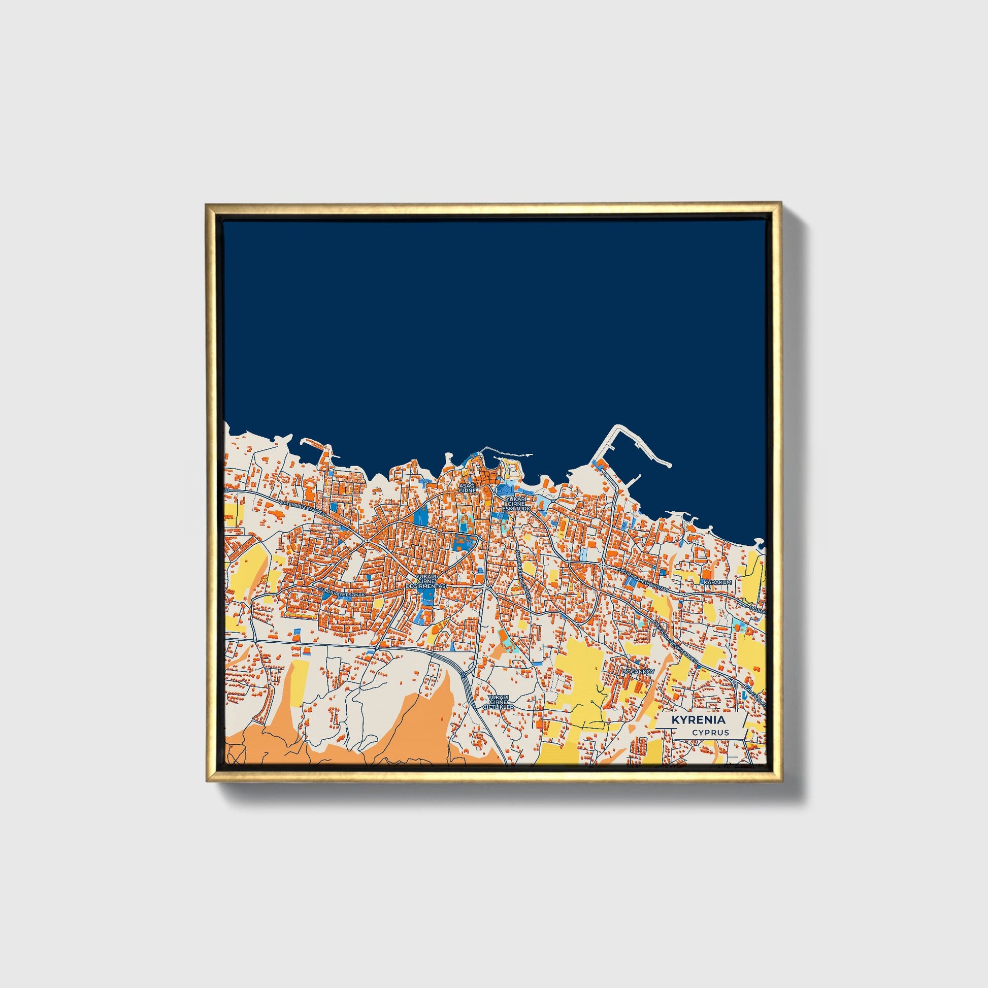 Kyrenia   Cyprus Colorful City Map Canvas Print • Gold Framed