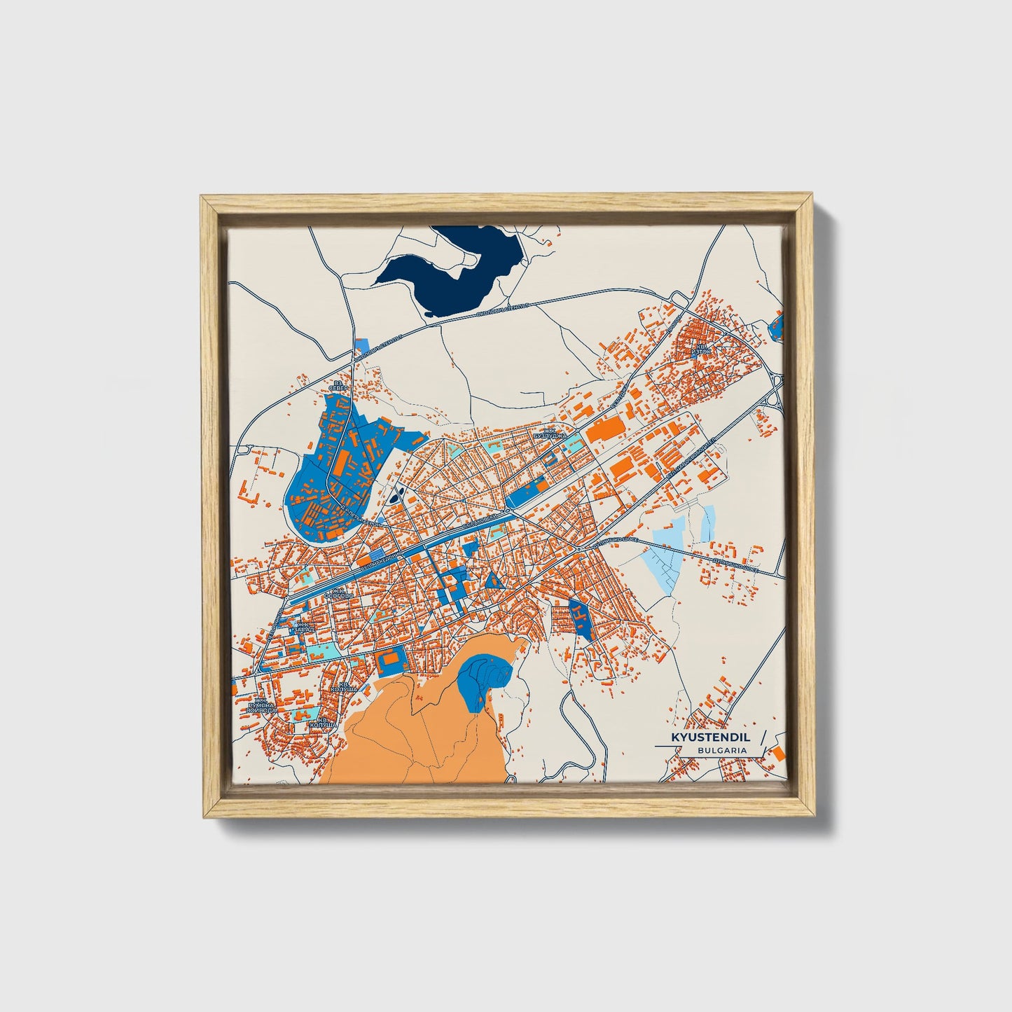 Кюстендил Bulgaria Colorful City Map Canvas Print • Natural Wooden Framed