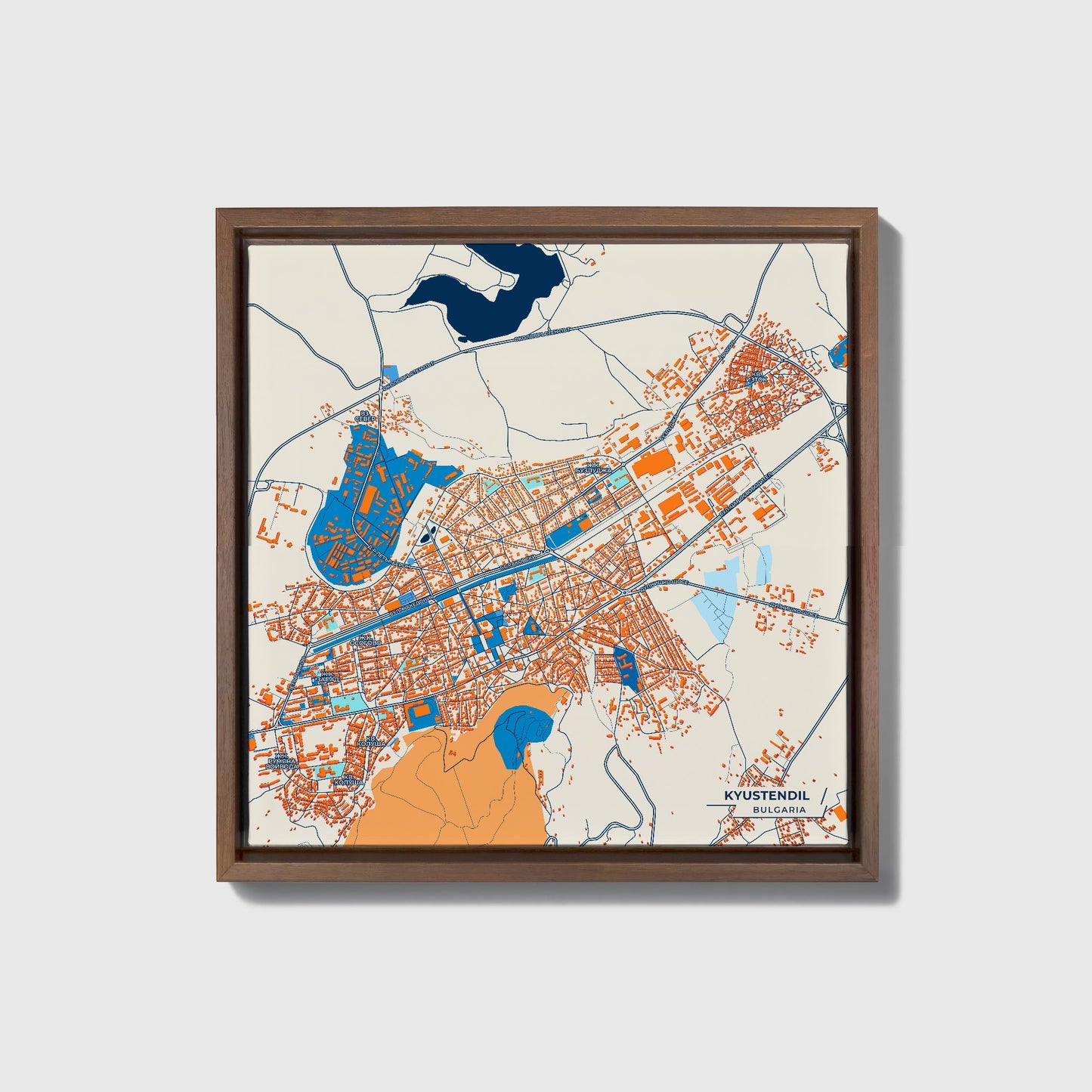 Кюстендил Bulgaria Colorful City Map Canvas Print • Dark Wooden Framed