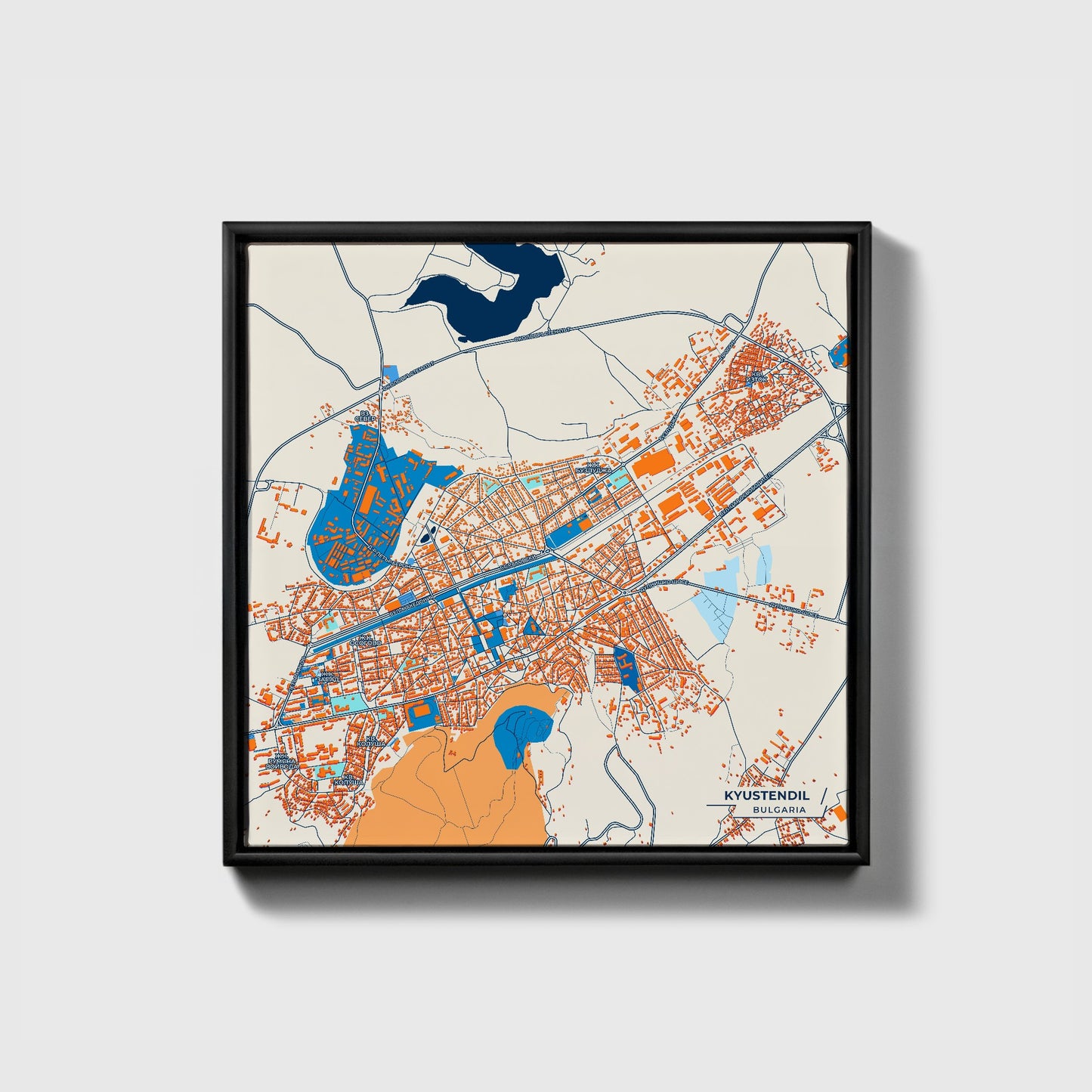 Кюстендил Bulgaria Colorful City Map Canvas Print • Black Framed