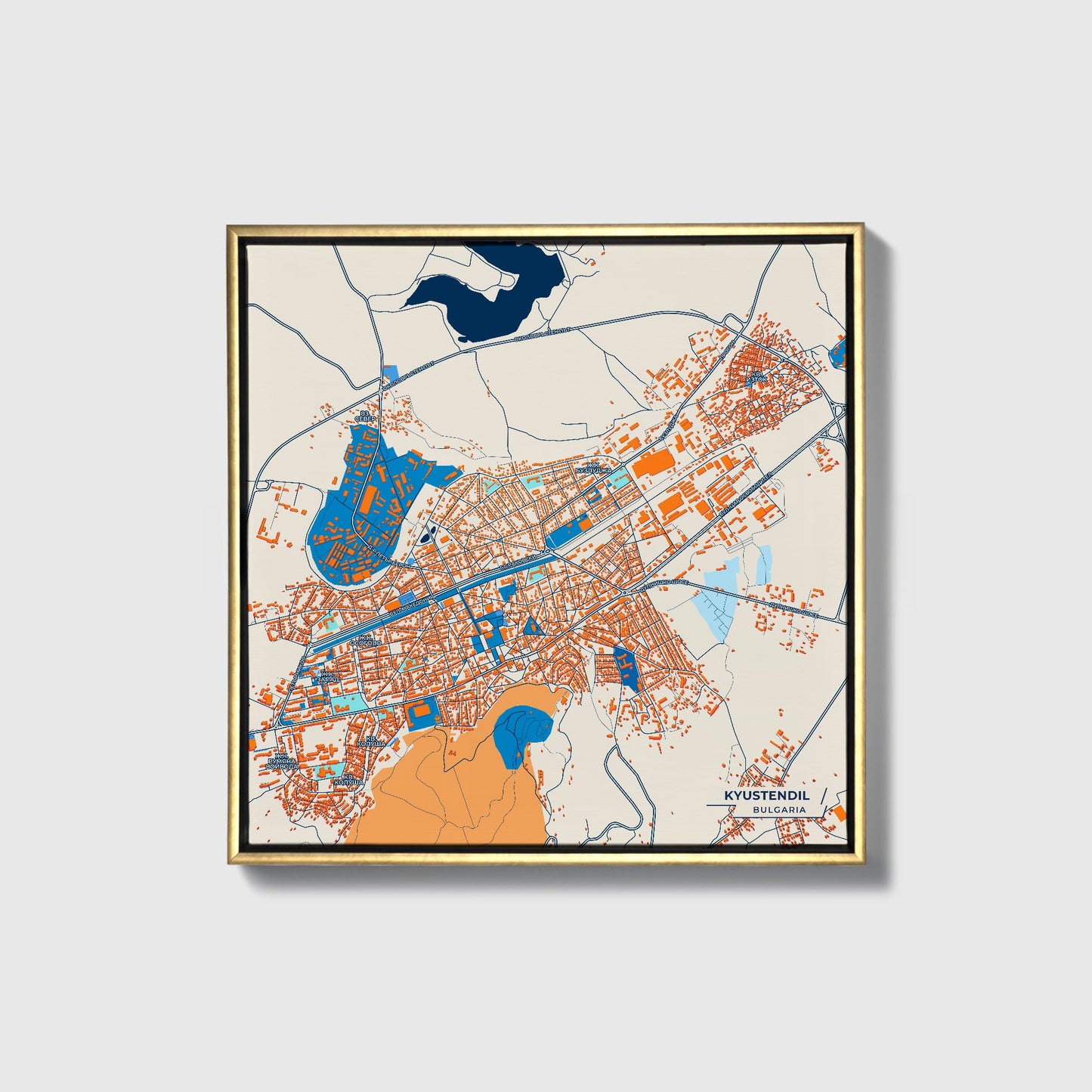 Кюстендил Bulgaria Colorful City Map Canvas Print • Gold Framed