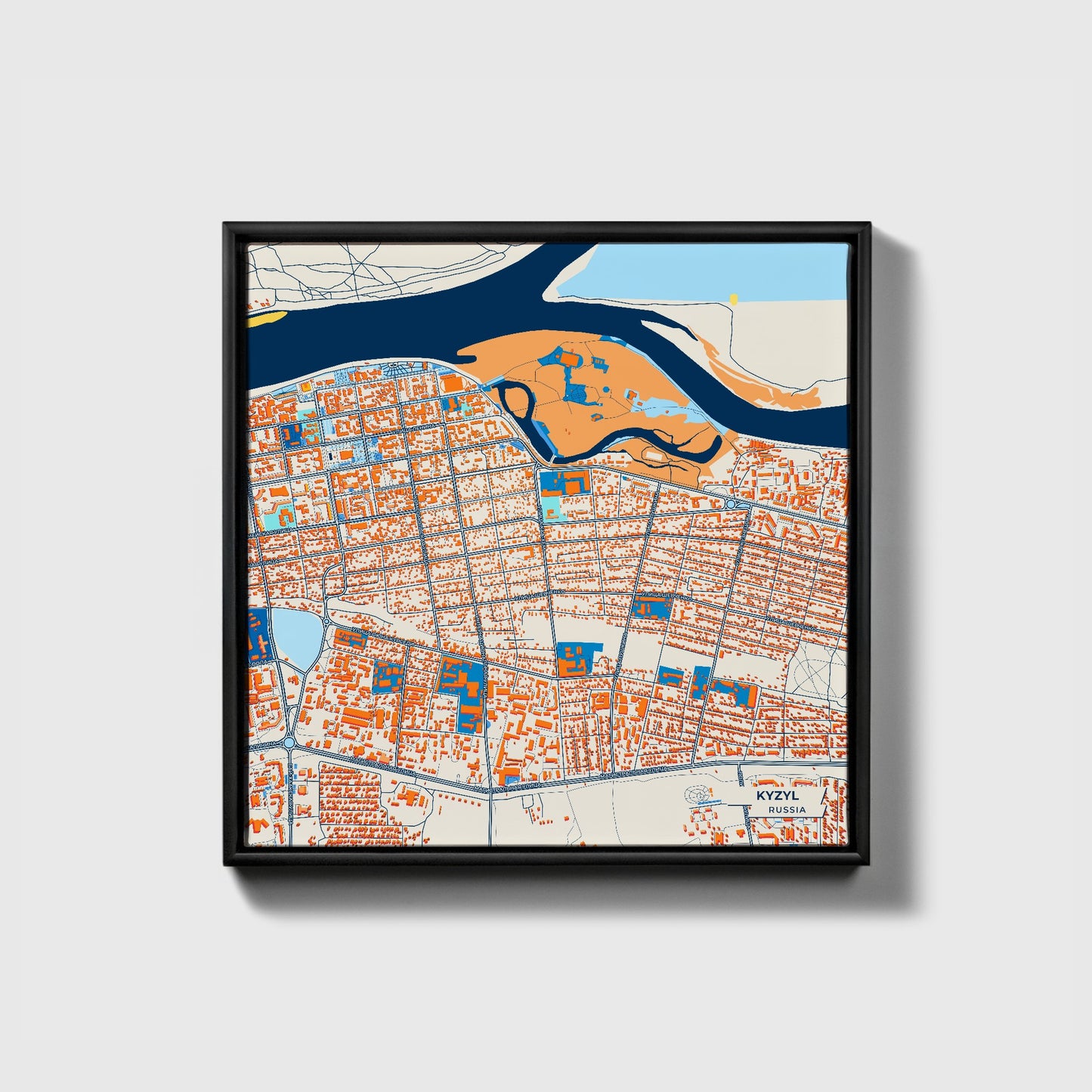 Кызыл Russia Colorful City Map Canvas Print • Black Framed