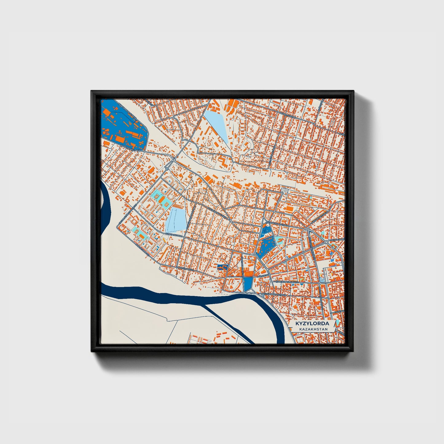 Kyzylorda Kazakhstan Colorful City Map Canvas Print • Black Framed