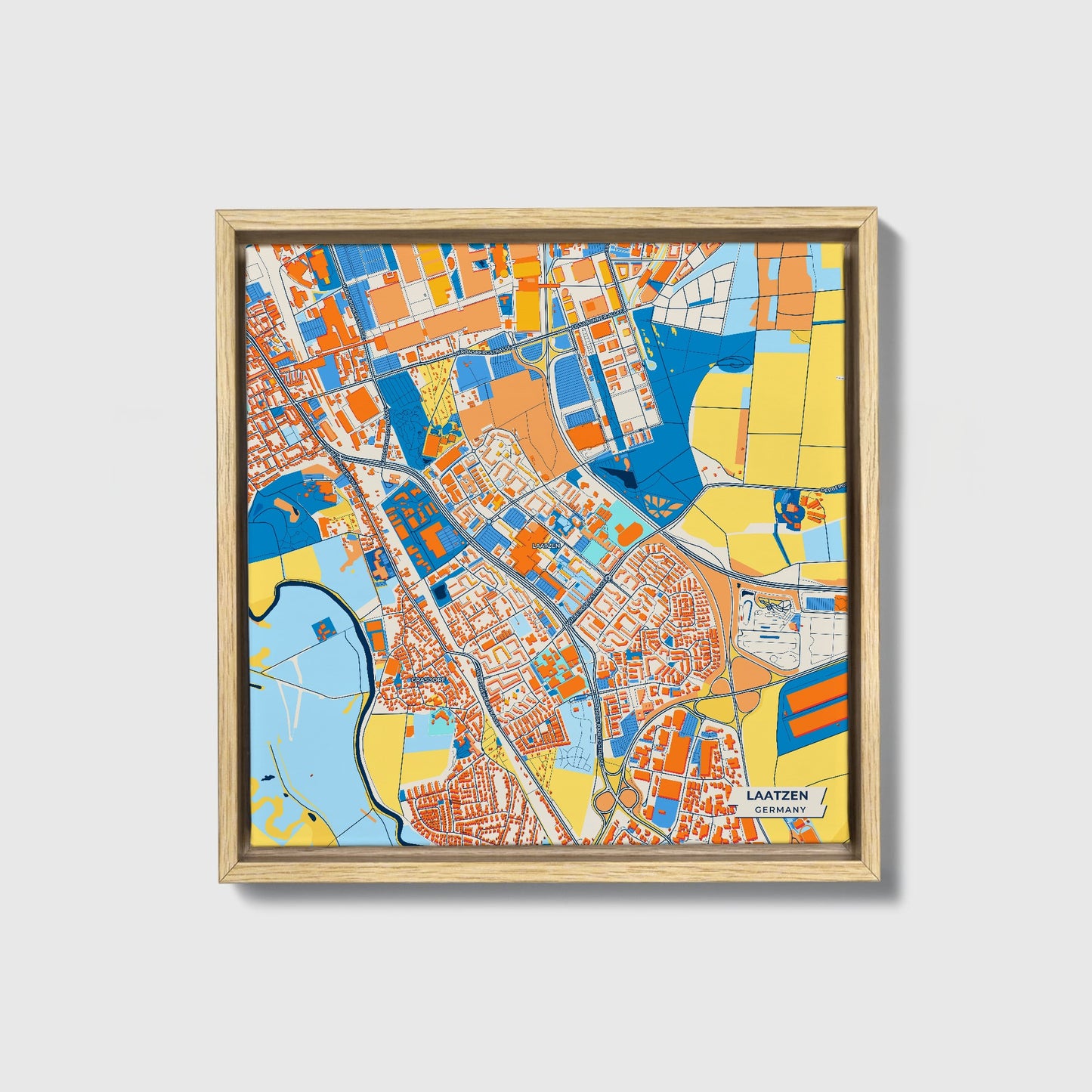 Laatzen Germany Colorful City Map Canvas Print • Natural Wooden Framed