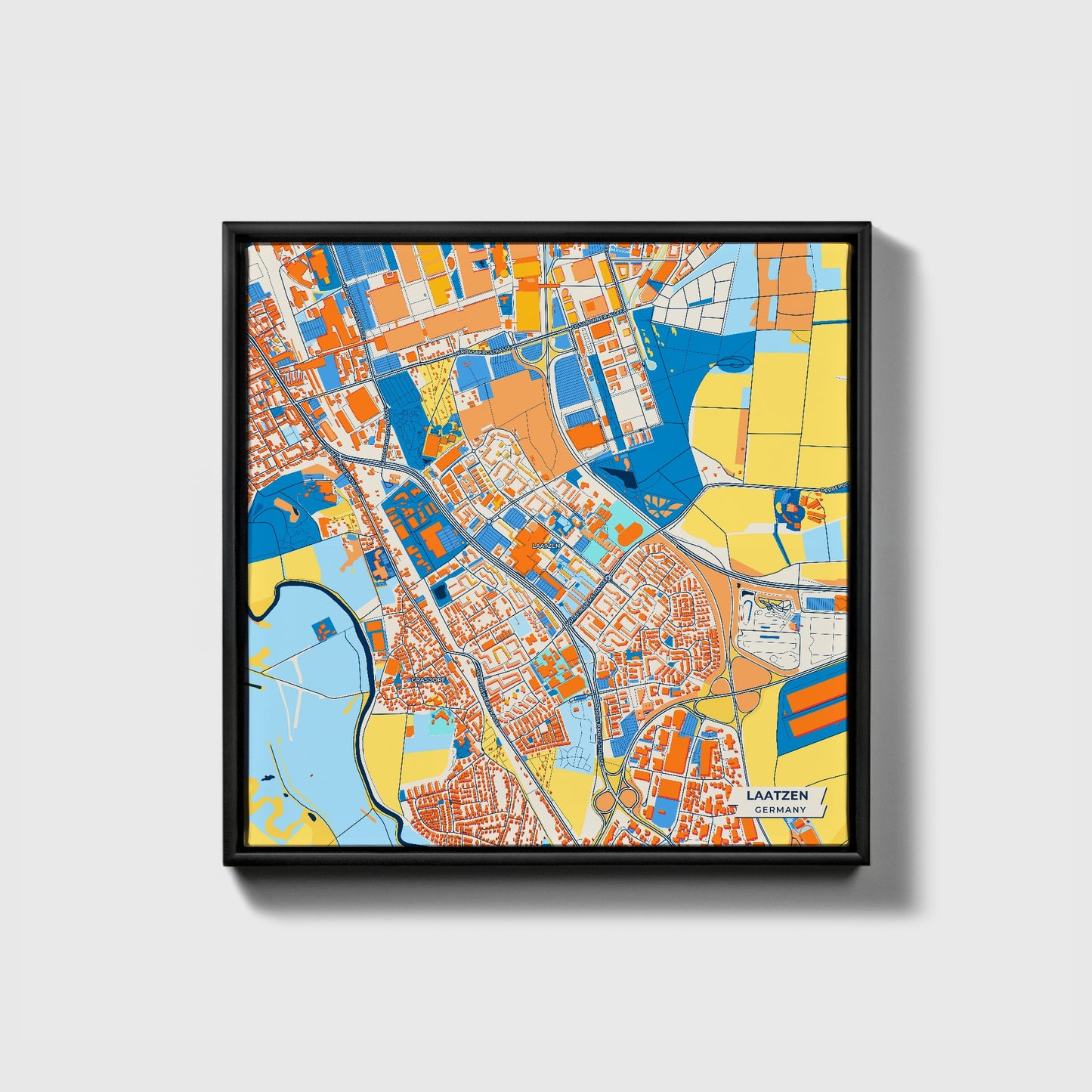Laatzen Germany Colorful City Map Canvas Print • Black Framed