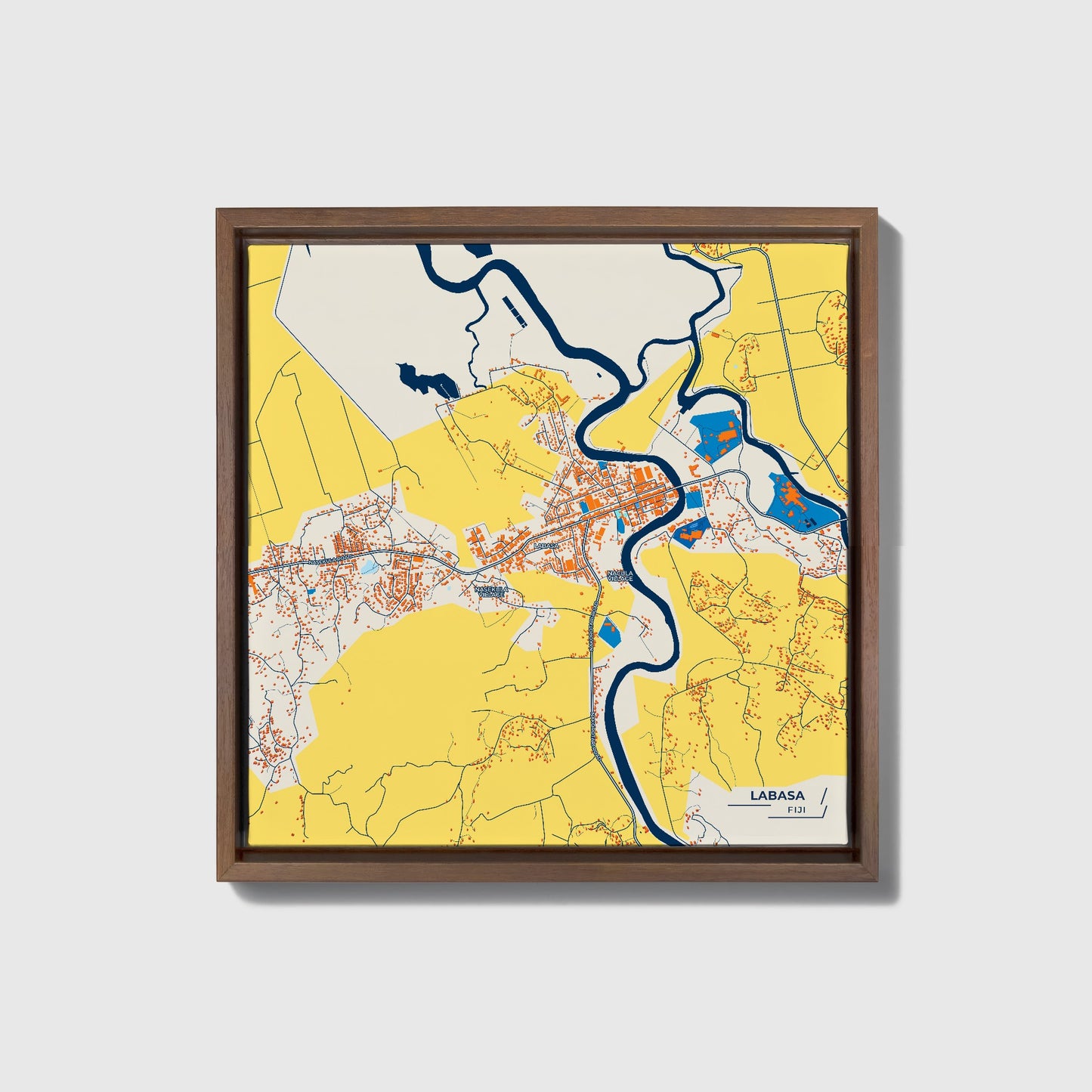 Labasa Fiji Colorful City Map Canvas Print • Dark Wooden Framed