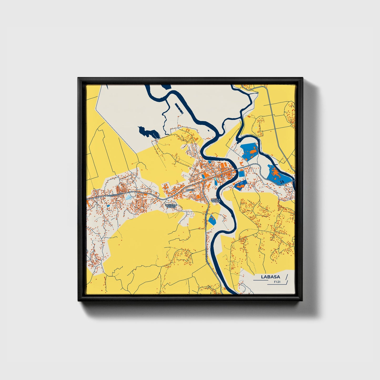 Labasa Fiji Colorful City Map Canvas Print • Black Framed