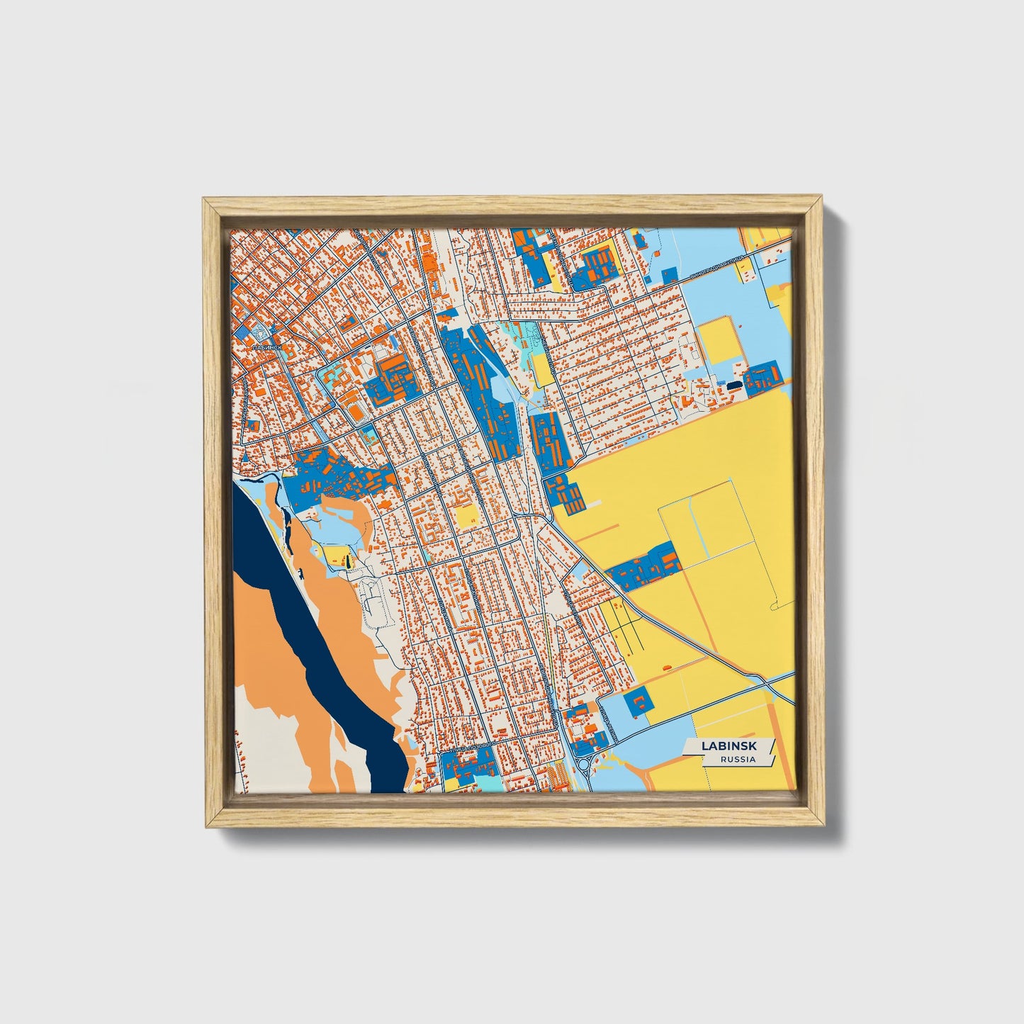 Лабинск Russia Colorful City Map Canvas Print • Natural Wooden Framed