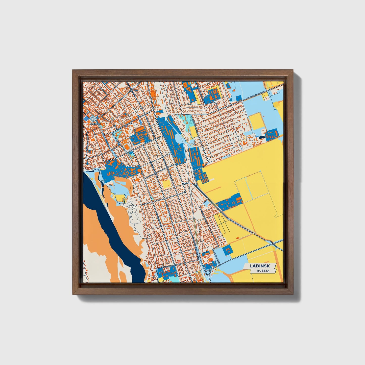 Лабинск Russia Colorful City Map Canvas Print • Dark Wooden Framed