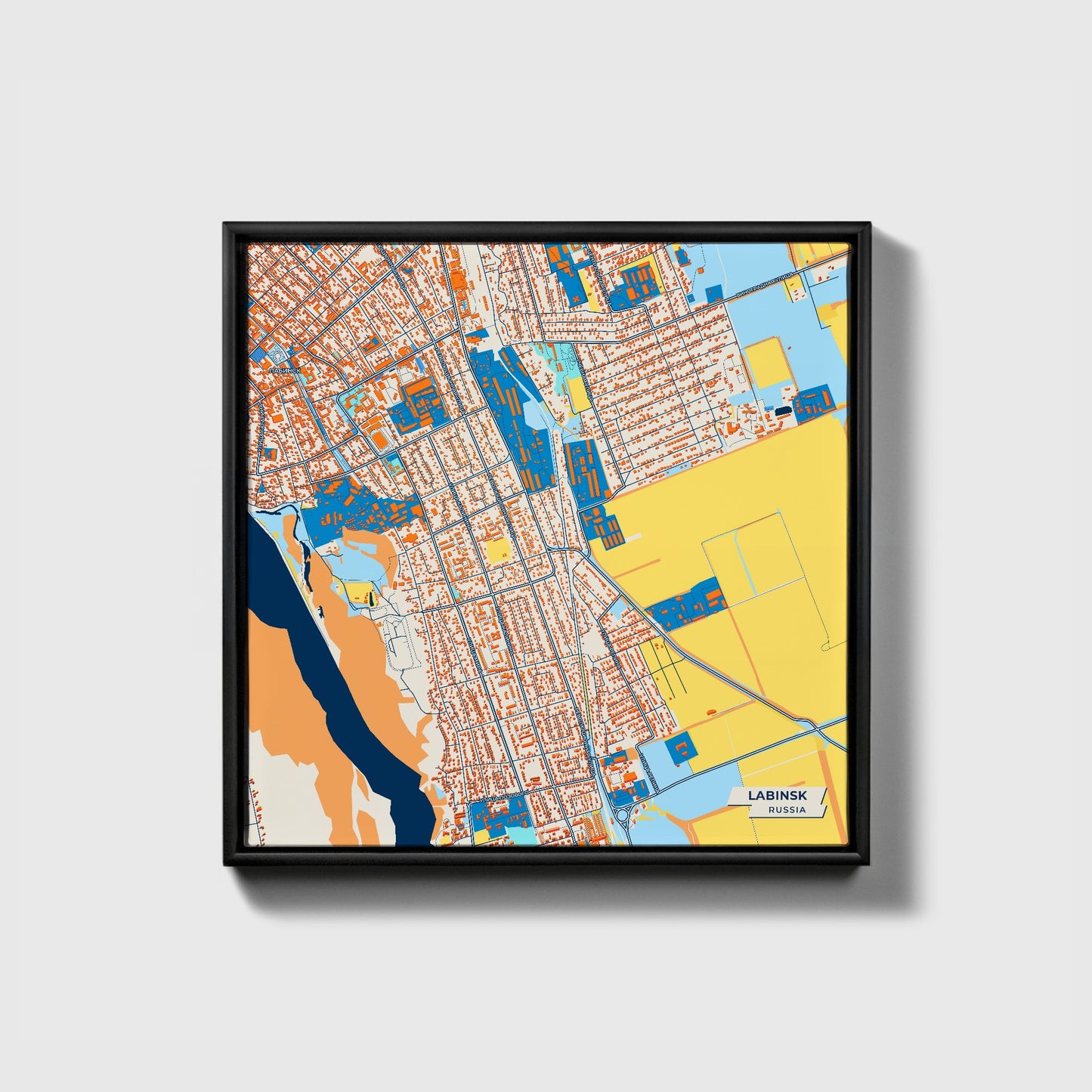 Лабинск Russia Colorful City Map Canvas Print • Black Framed