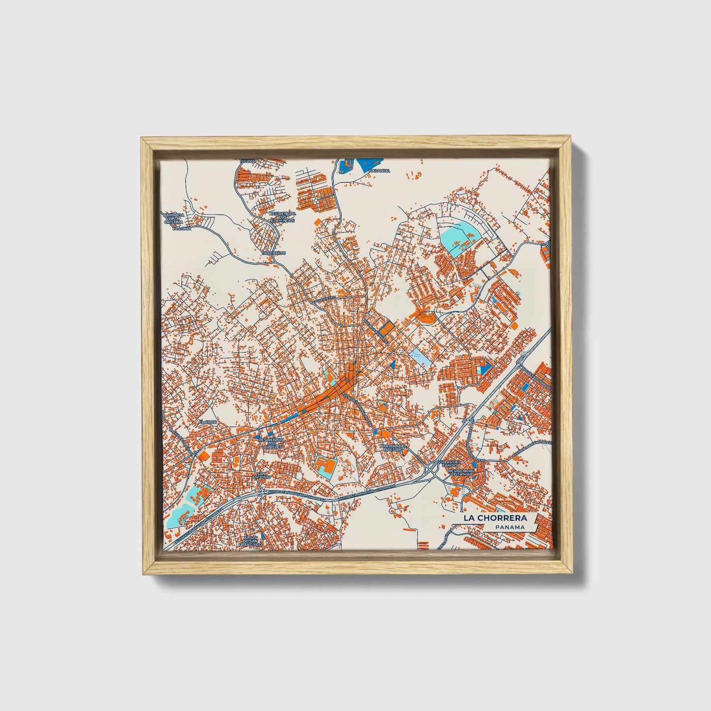 La Chorrera Panama Colorful City Map Canvas Print • Natural Wooden Framed