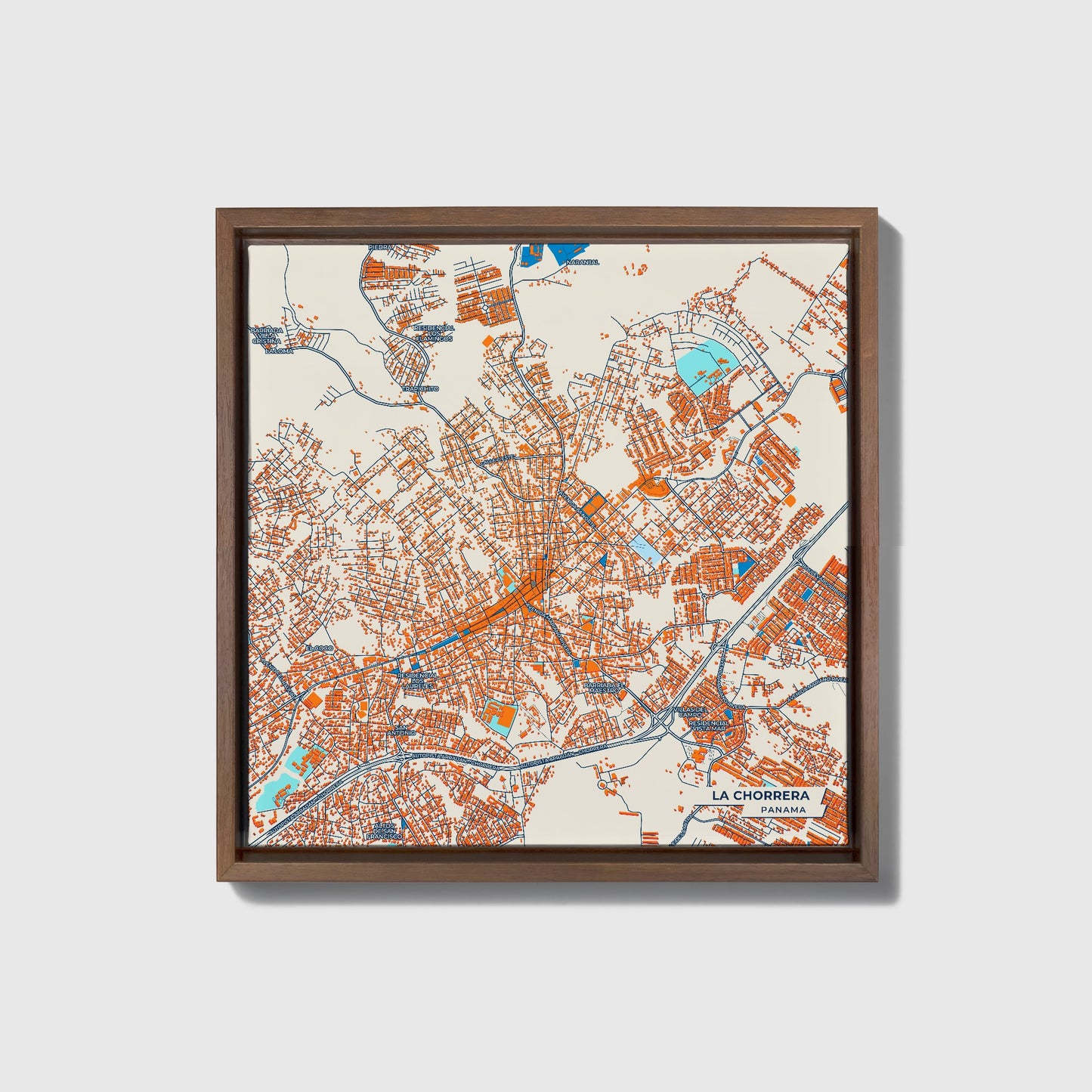 La Chorrera Panama Colorful City Map Canvas Print • Dark Wooden Framed