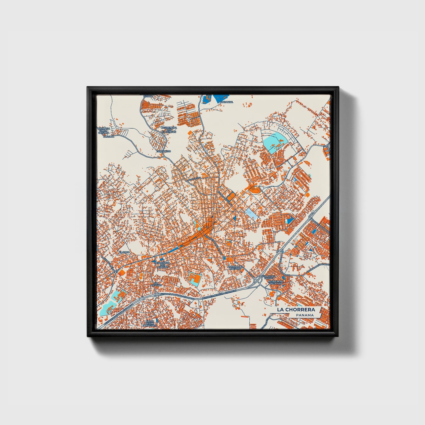 La Chorrera Panama Colorful City Map Canvas Print • Black Framed