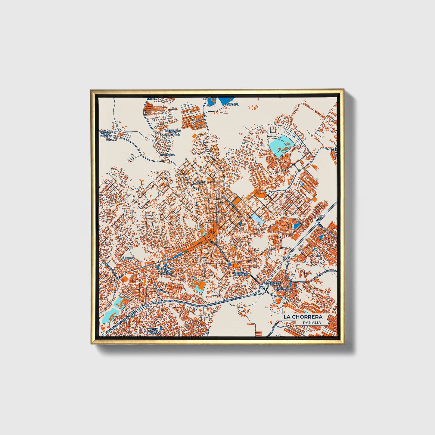 La Chorrera Panama Colorful City Map Canvas Print • Gold Framed