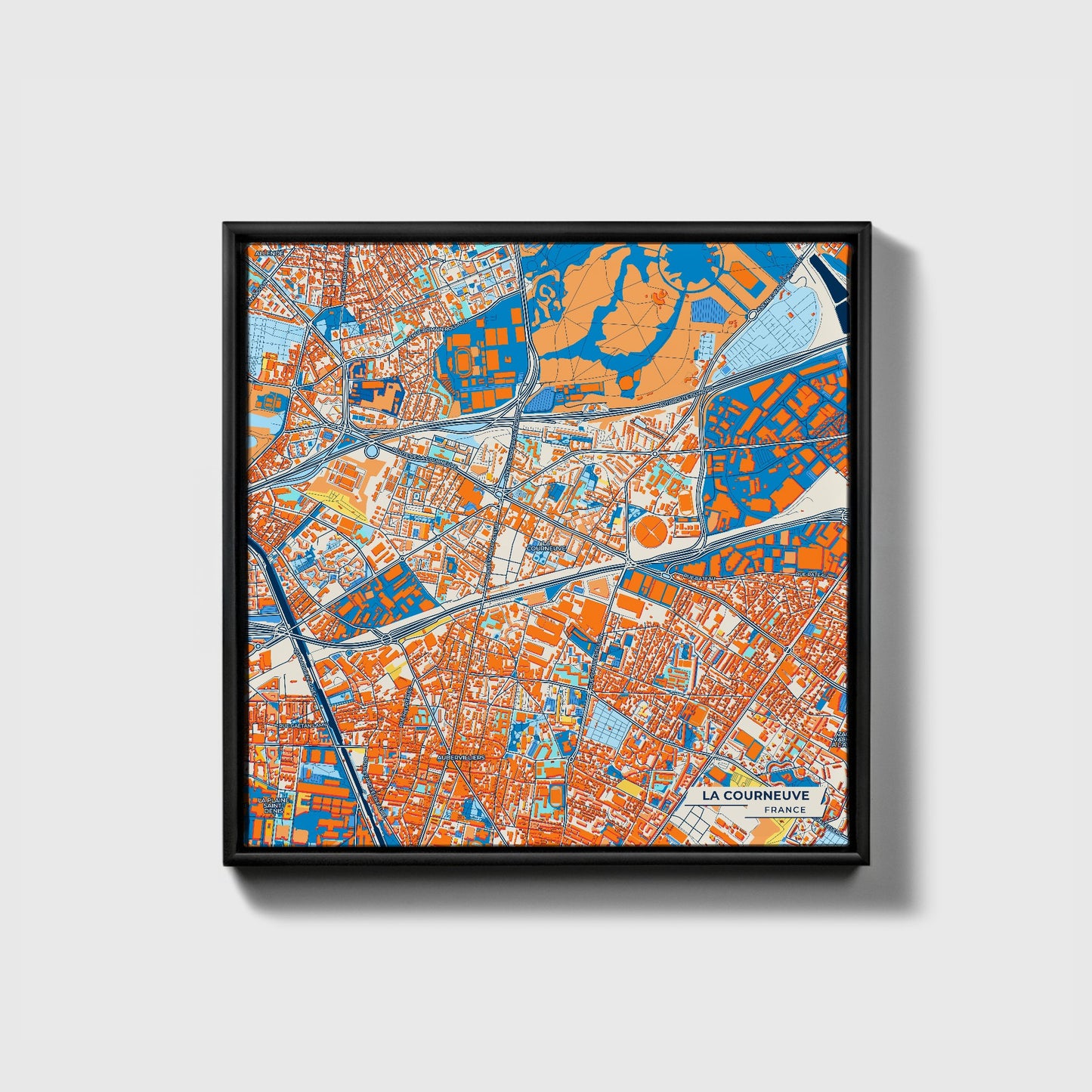 La Courneuve France Colorful City Map Canvas Print • Black Framed