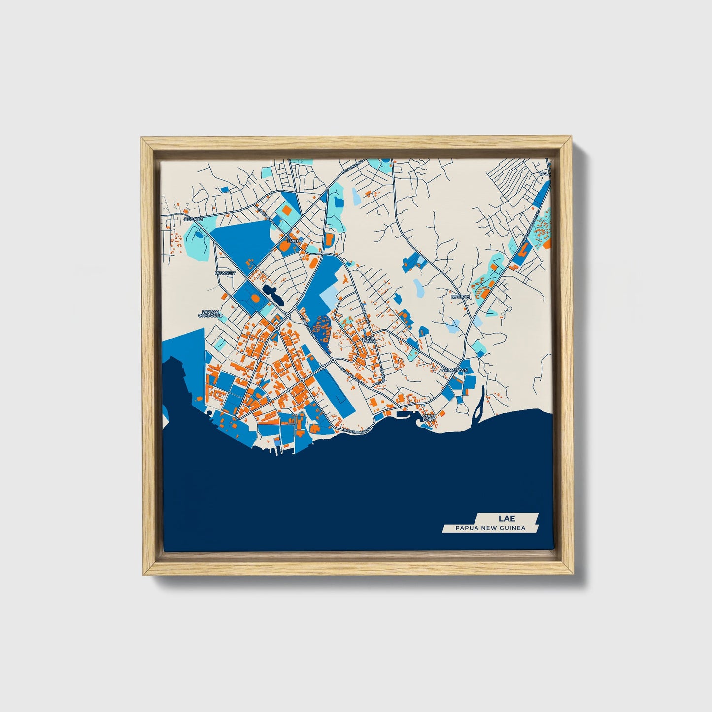 Lae Papua New Guinea Colorful City Map Canvas Print • Natural Wooden Framed