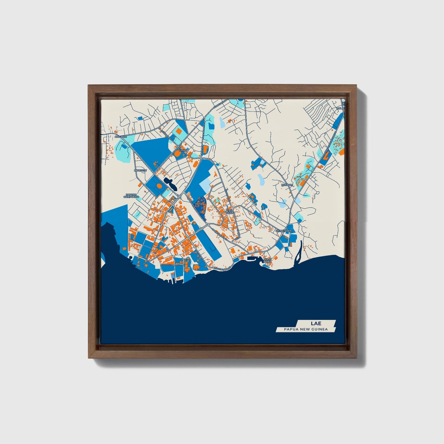 Lae Papua New Guinea Colorful City Map Canvas Print • Dark Wooden Framed