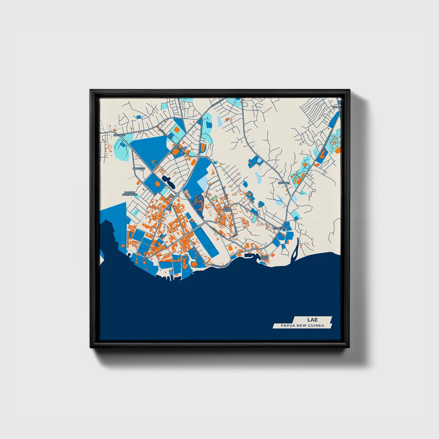 Lae Papua New Guinea Colorful City Map Canvas Print • Black Framed