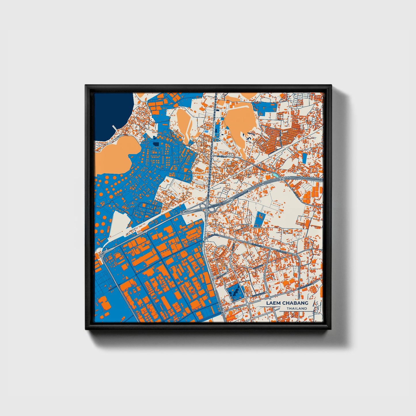 Laem Chabang Thailand Colorful City Map Canvas Print • Black Framed