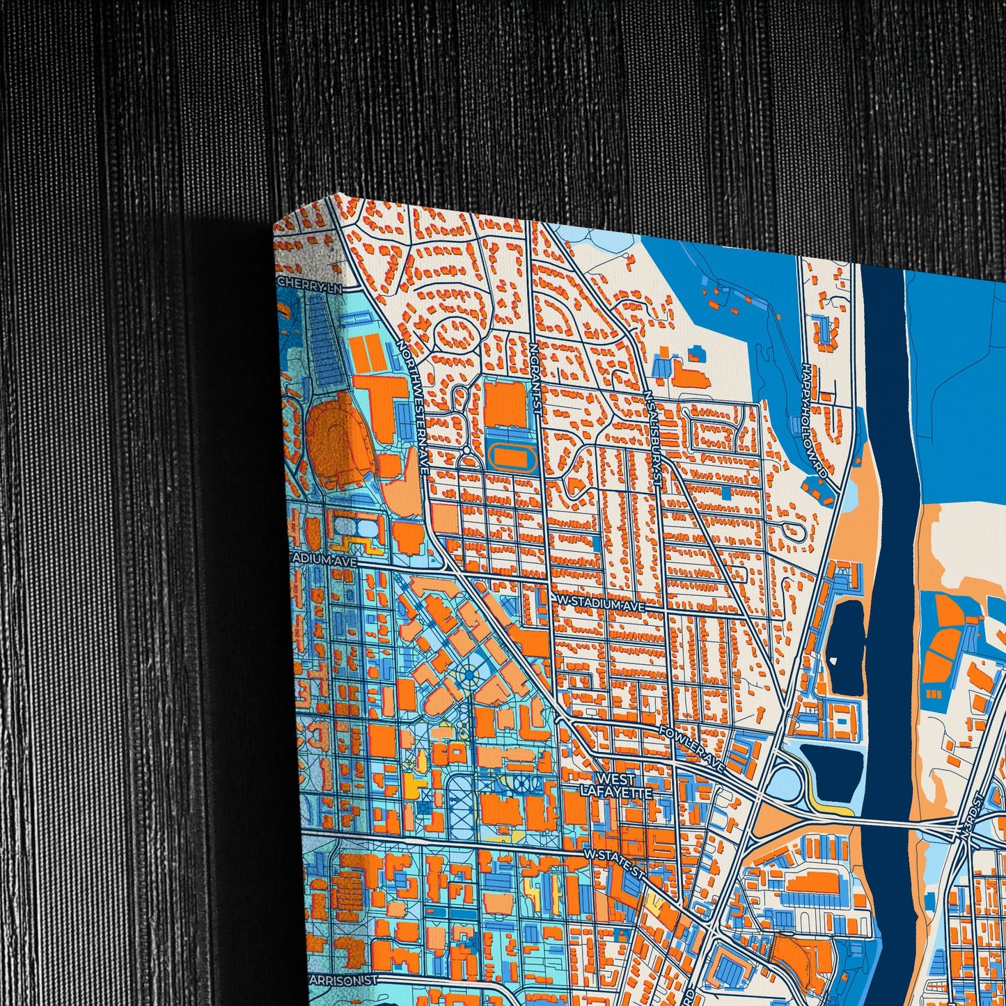 Lafayette Indiana Colorful City Map Canvas Print Detail