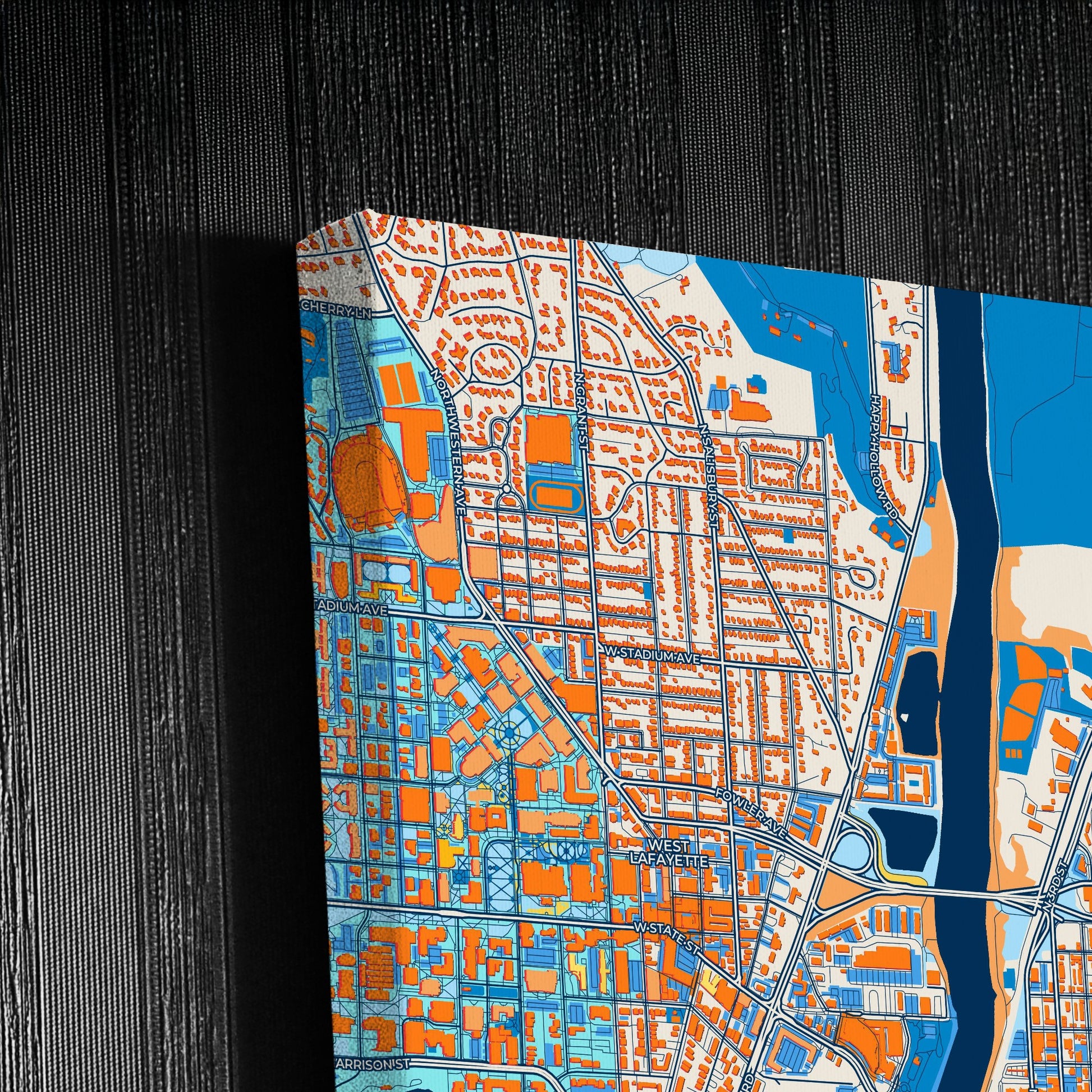 Lafayette Indiana Colorful City Map Canvas Print Detail