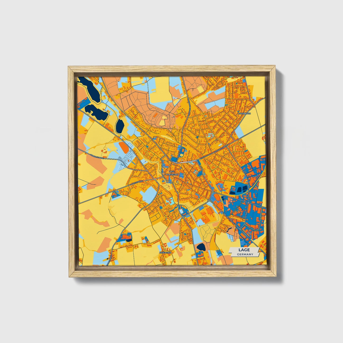 Lage Germany Colorful City Map Canvas Print • Natural Wooden Framed