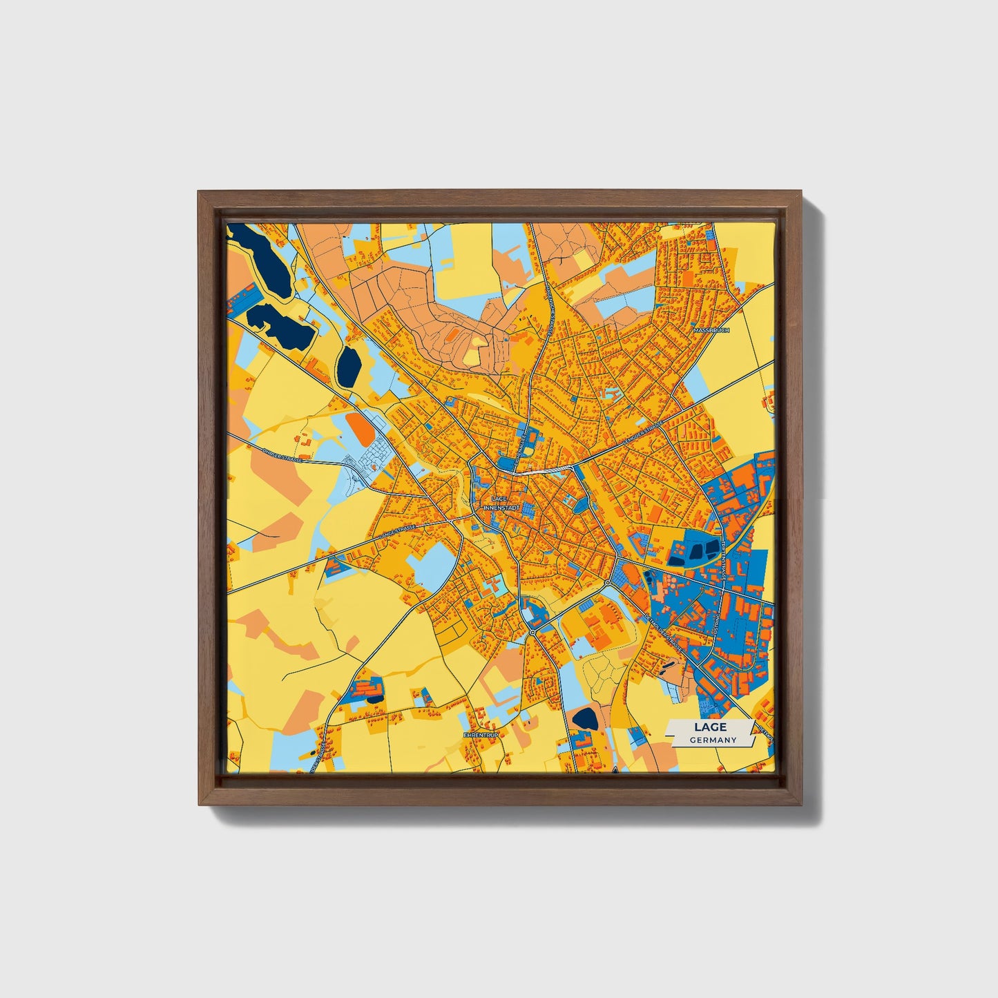 Lage Germany Colorful City Map Canvas Print • Dark Wooden Framed