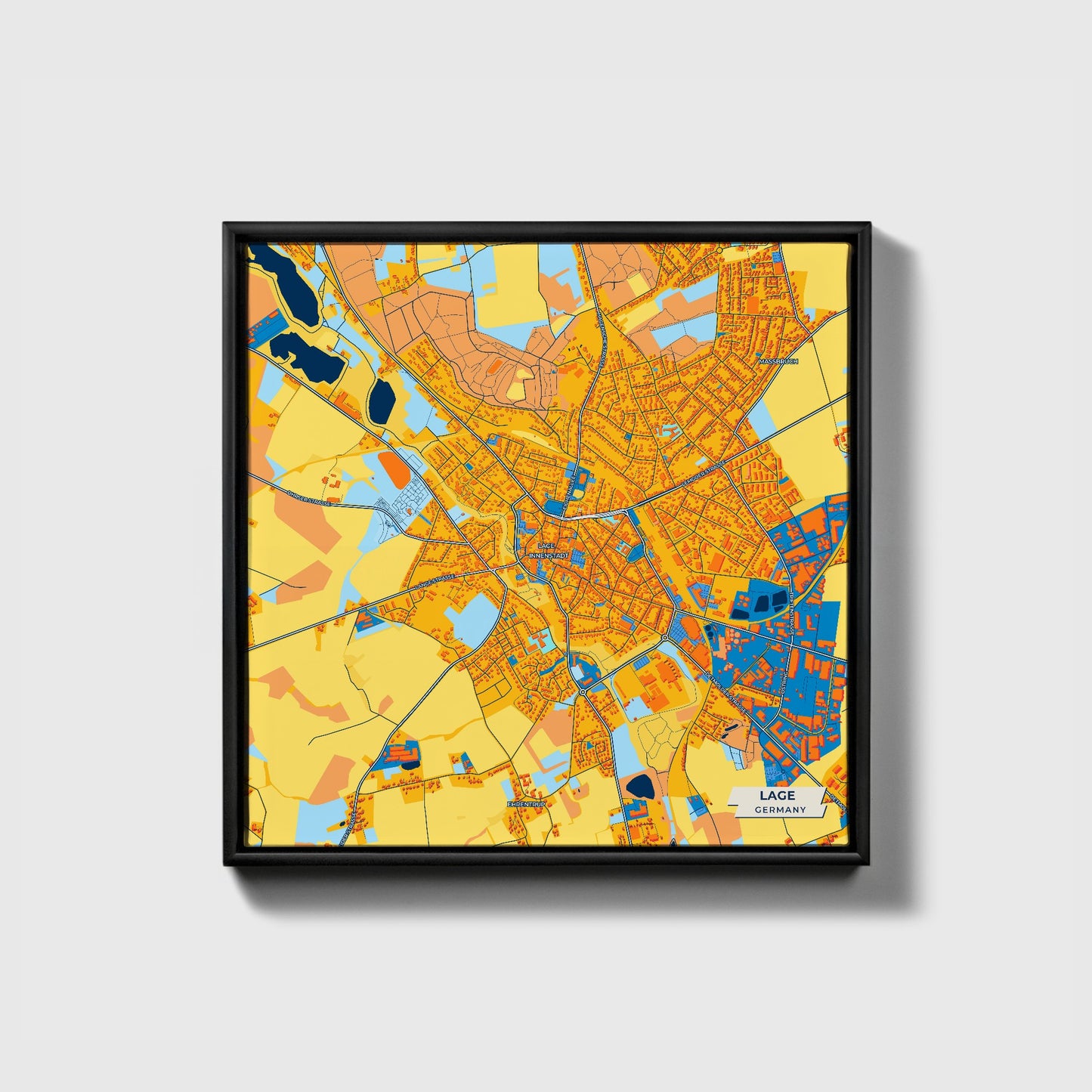 Lage Germany Colorful City Map Canvas Print • Black Framed