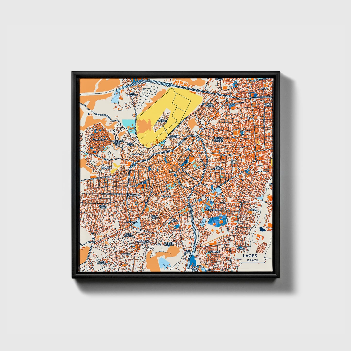 Lages Brazil Colorful City Map Canvas Print • Black Framed
