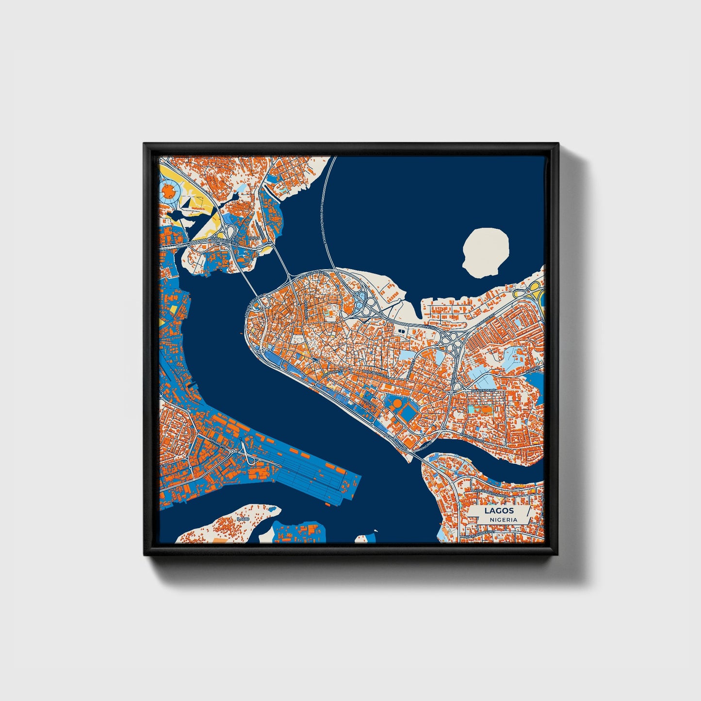 Lagos Nigeria Colorful City Map Canvas Print • Black Framed