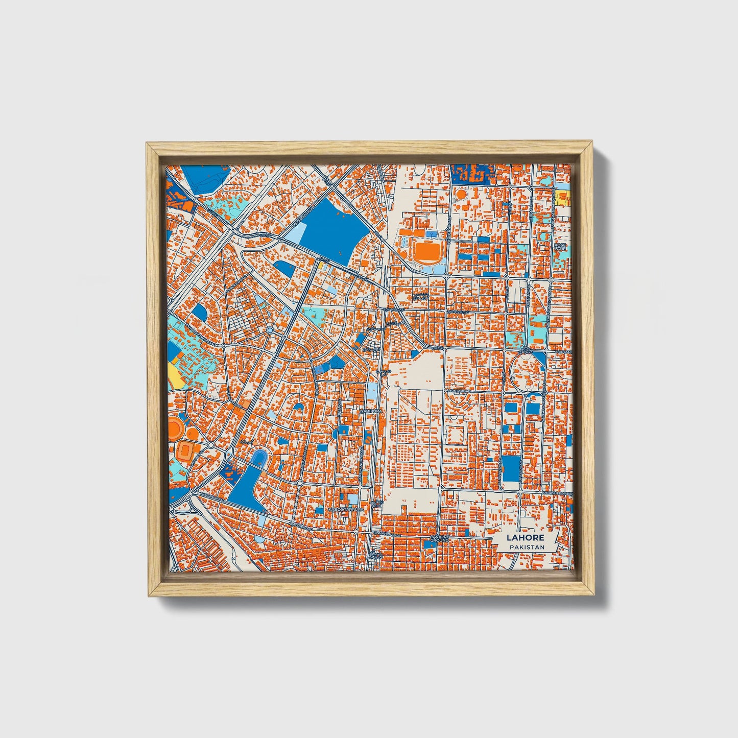 Lahore Pakistan Colorful City Map Canvas Print • Natural Wooden Framed