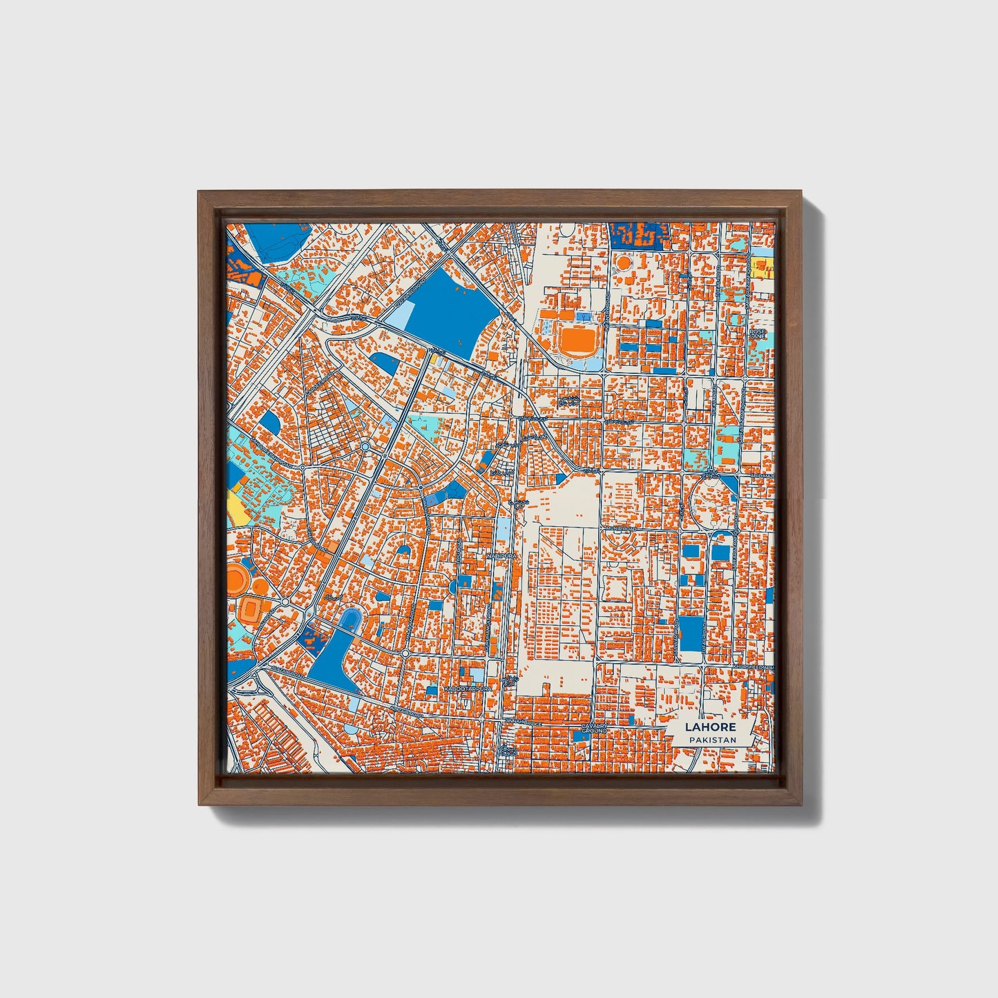 Lahore Pakistan Colorful City Map Canvas Print • Dark Wooden Framed