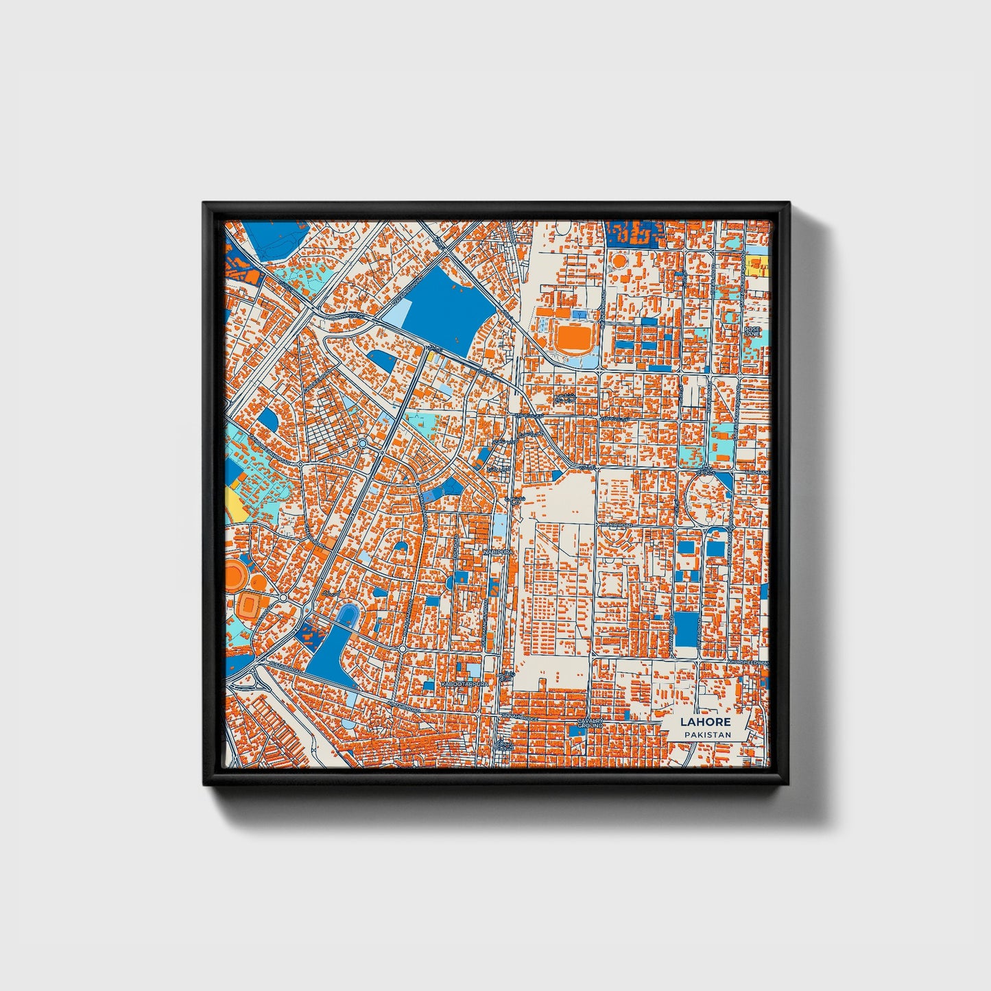 Lahore Pakistan Colorful City Map Canvas Print • Black Framed