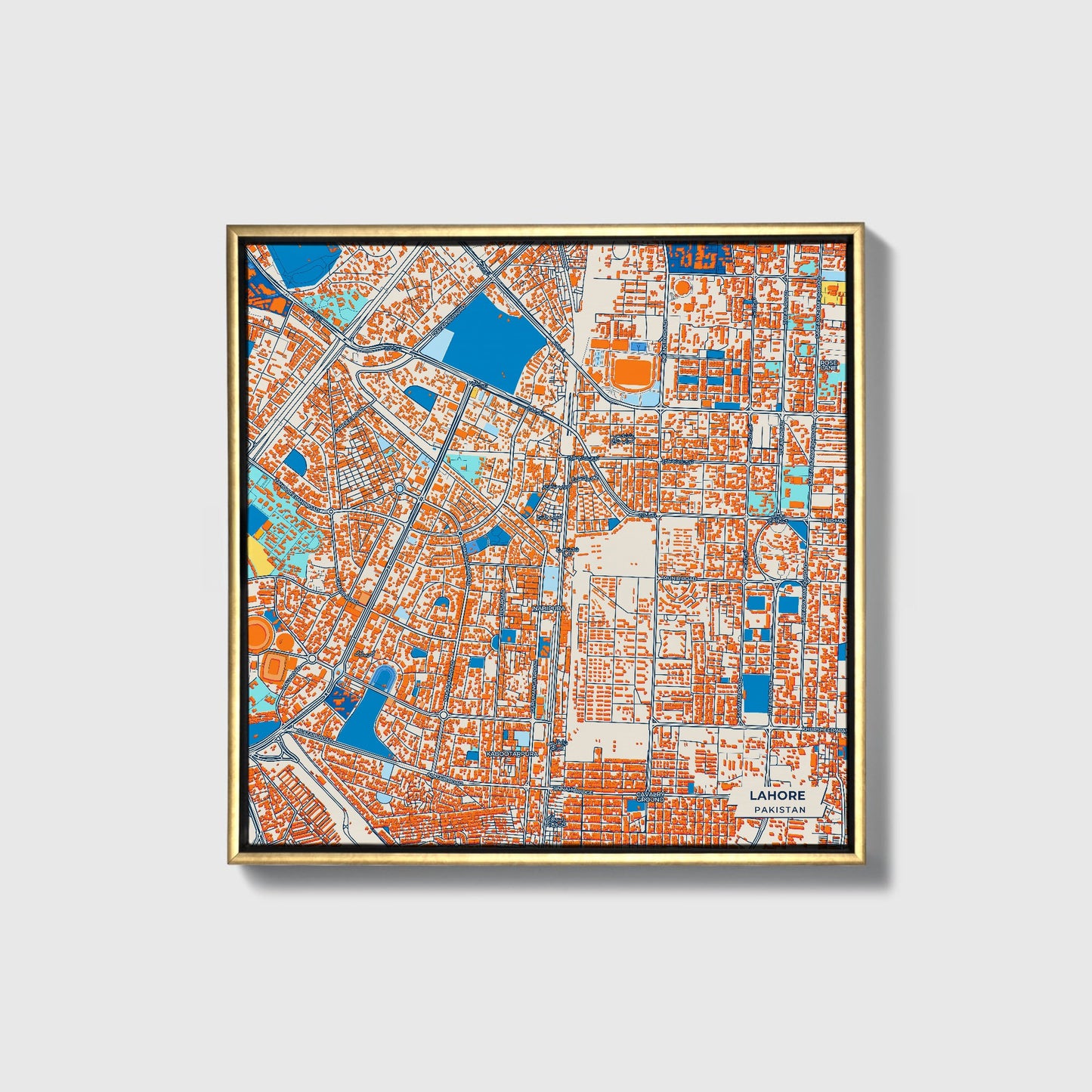 Lahore Pakistan Colorful City Map Canvas Print • Gold Framed