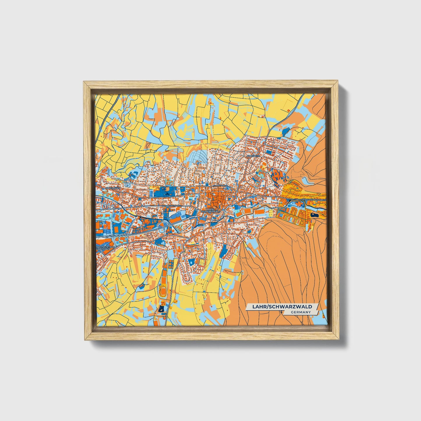 Lahr/Schwarzwald Germany Colorful City Map Canvas Print • Natural Wooden Framed
